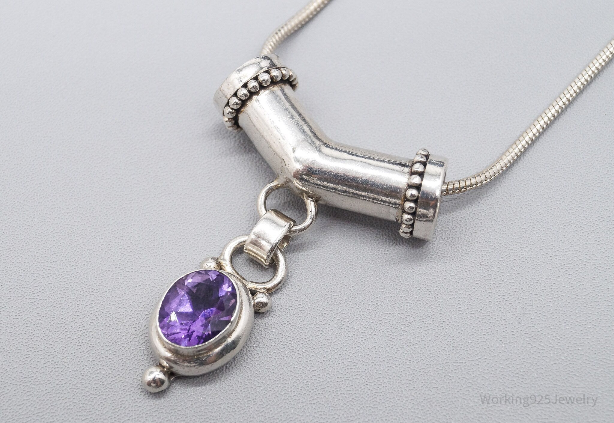 Vintage Amethyst Sterling Silver Necklace - 16"