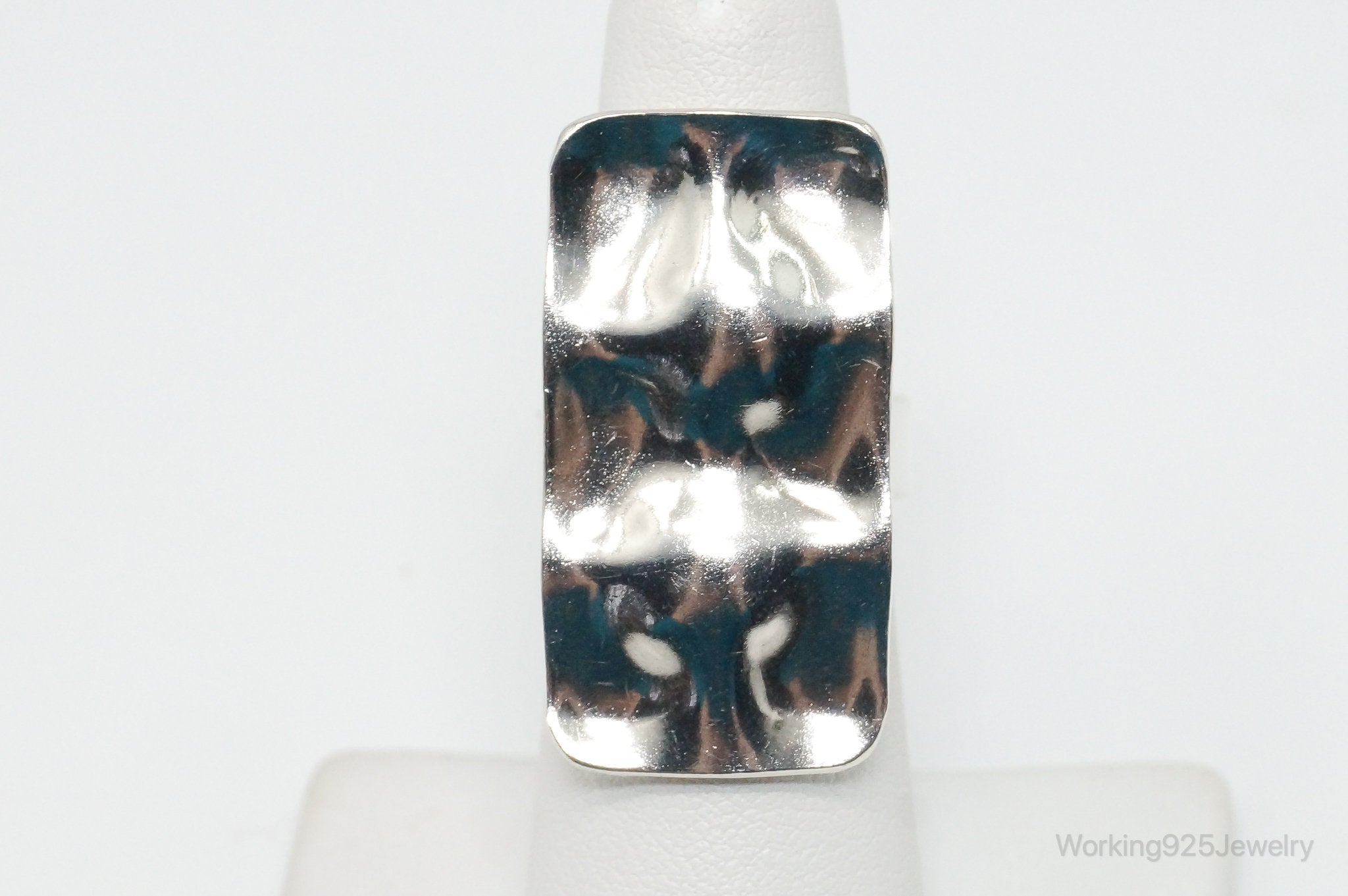 Vintage Modernist Long Hammered Style Sterling Silver Wrap Ring SZ 6 Adjustable