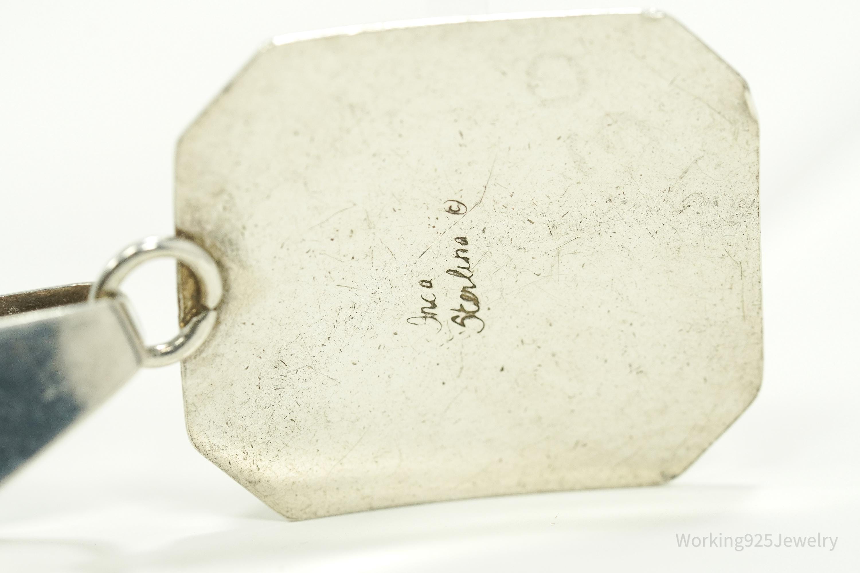 Vintage Native American Rhodochrosite Sterling Silver Pendant