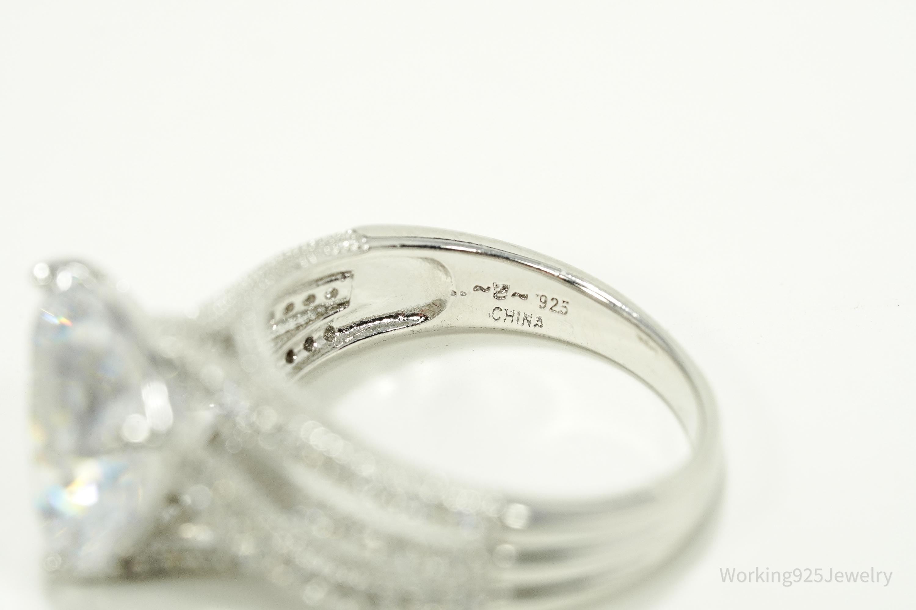 Vintage Large Cubic Zirconia Sterling Silver Ring Size 9