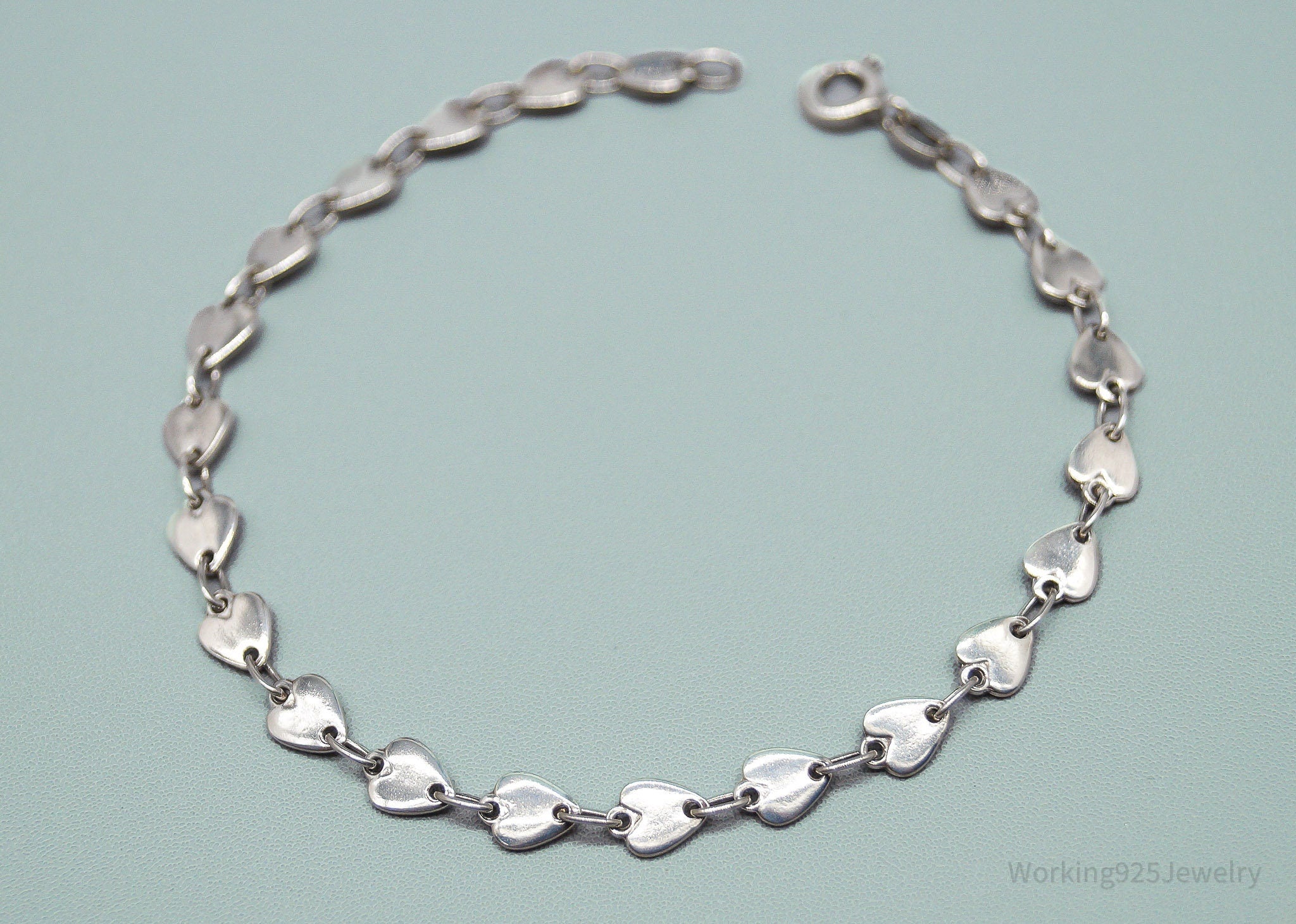 Vintage Italian Linked Hearts Sterling Silver Bracelet 7 1/8"