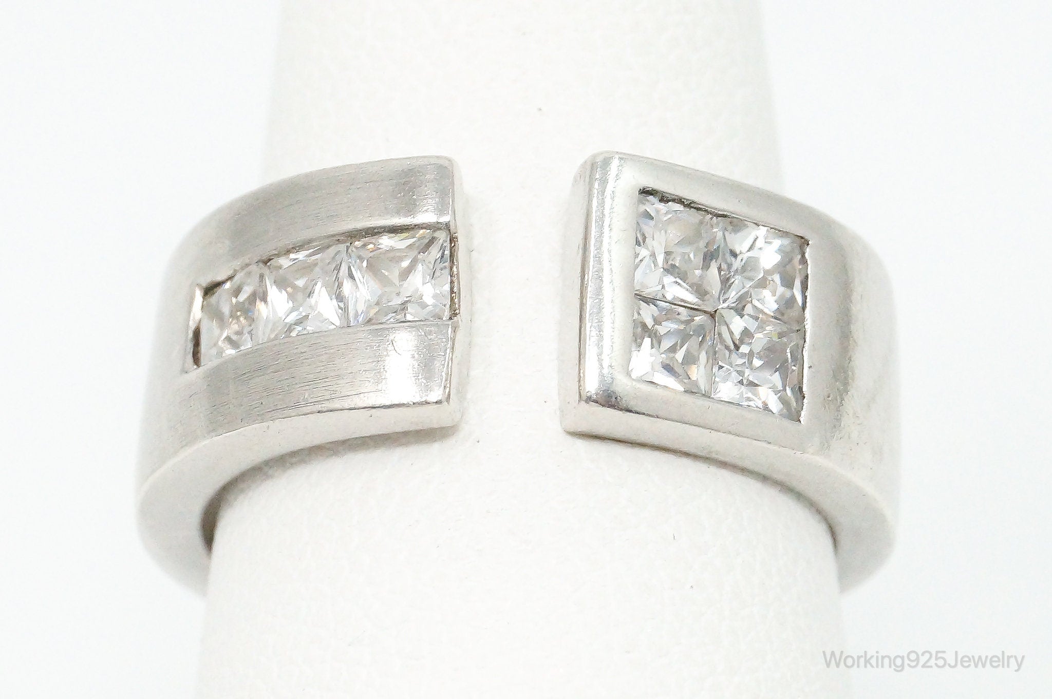 Vintage Cubic Zirconia Sterling Silver Ring Size 7.75 Adjustable