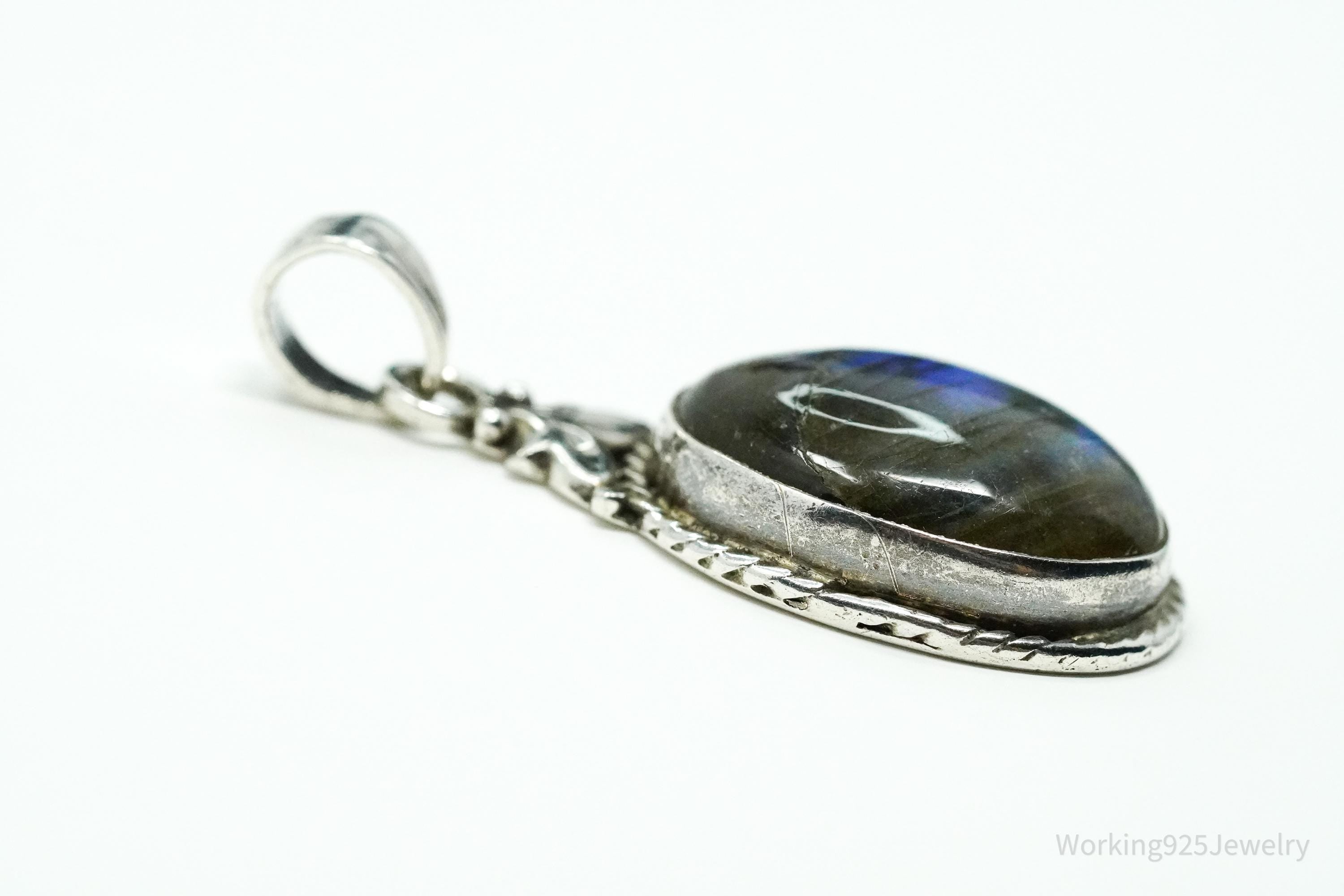Vintage Labradorite Sterling Silver Necklace Pendant