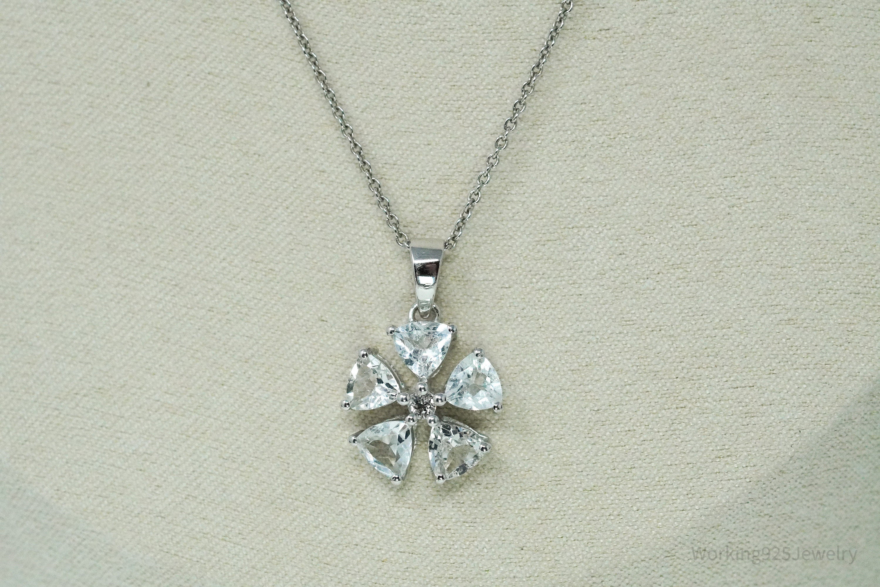 TGGC White Topaz Flower Sterling Silver Chain Necklace 18"