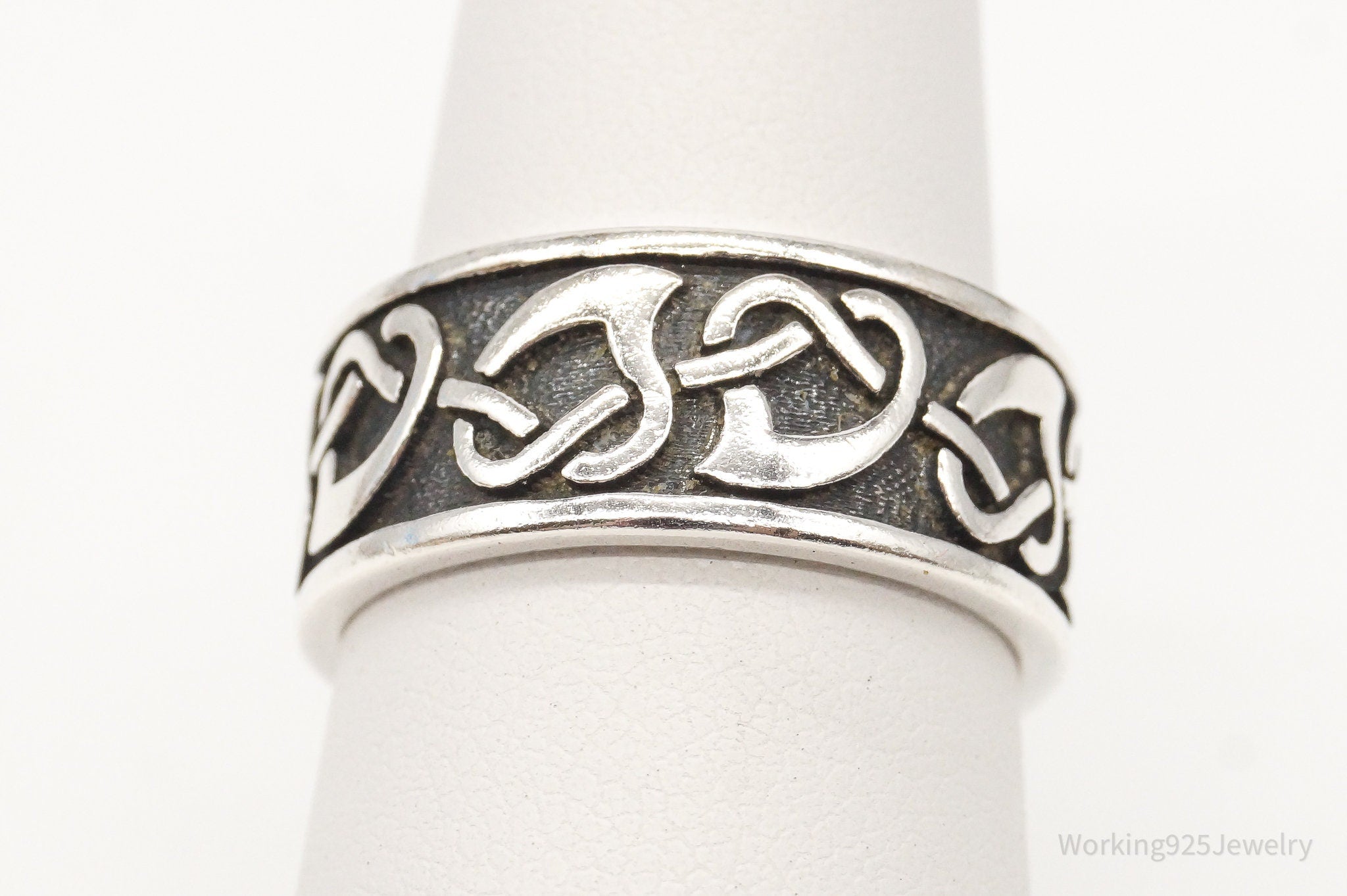 Vintage WJ Celtic Knot Hearts Sterling Silver Ring - Size 7