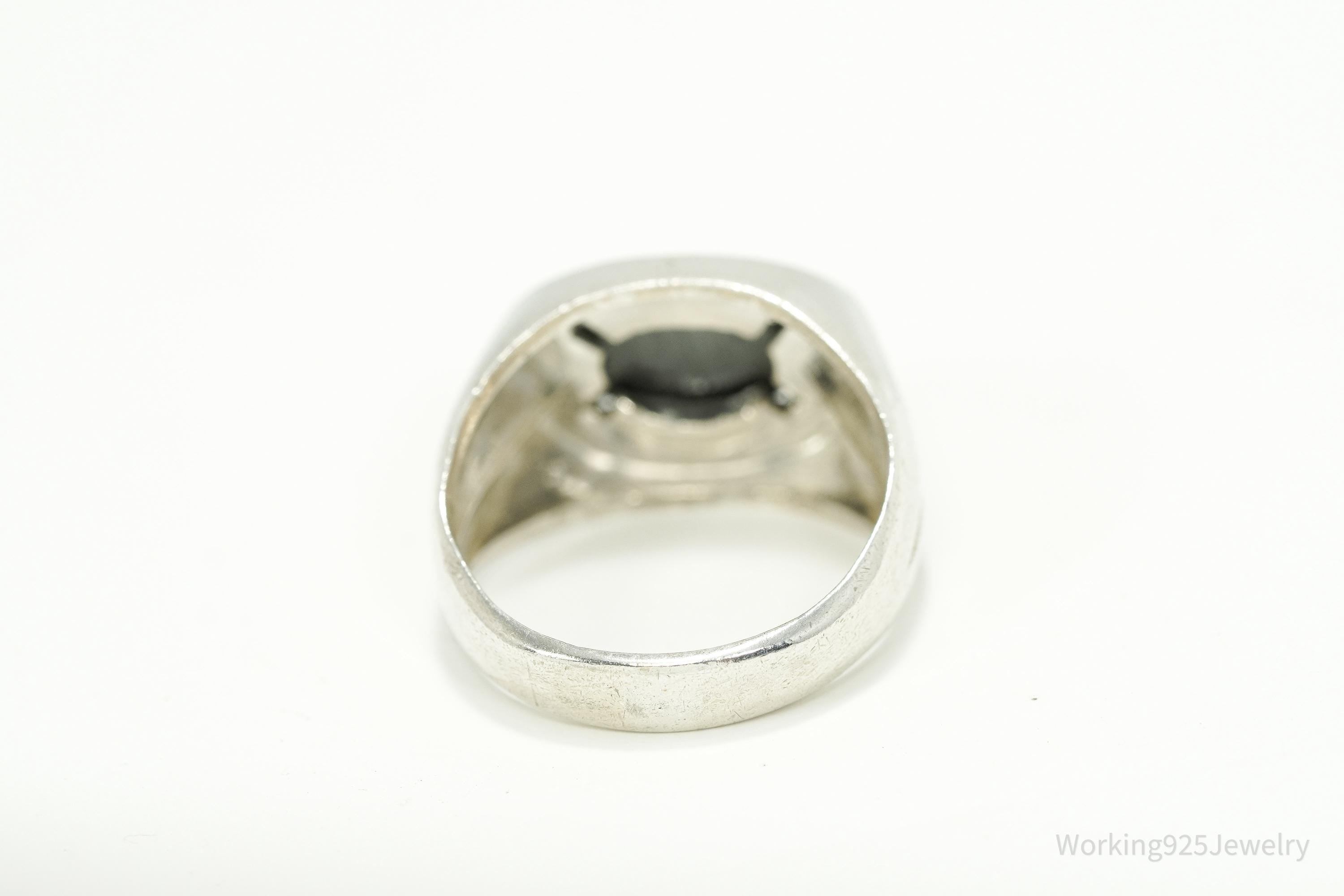 Vintage MCM Vargas Mfg. Co. Hematite Sterling Silver Ring - Size 7