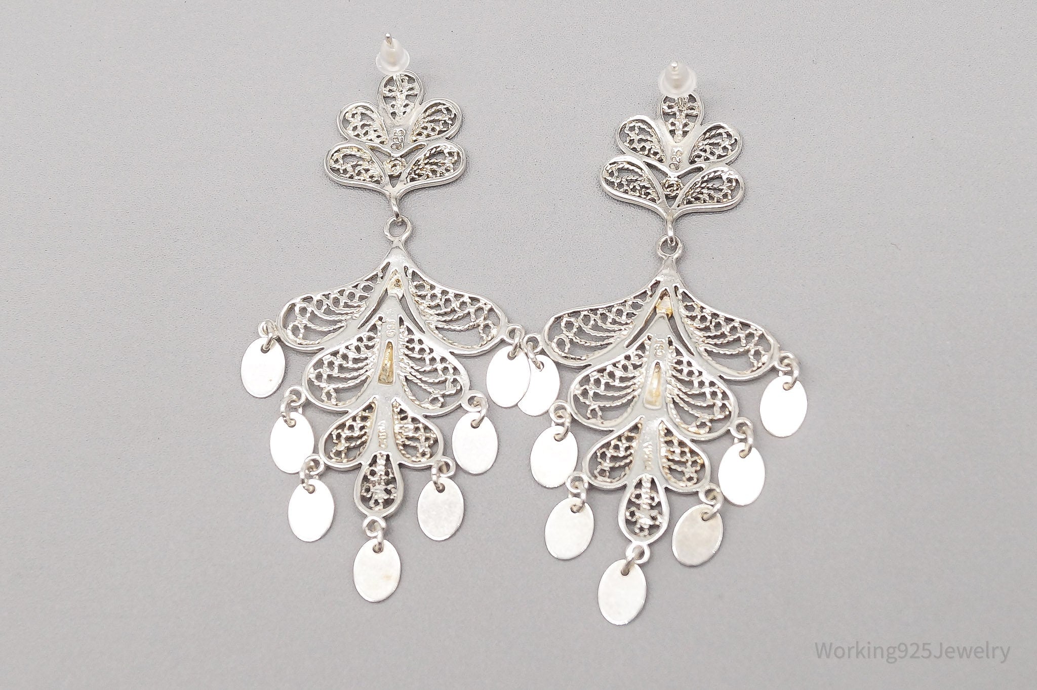 Vintage Filigree Chandelier Sterling Silver Earrings