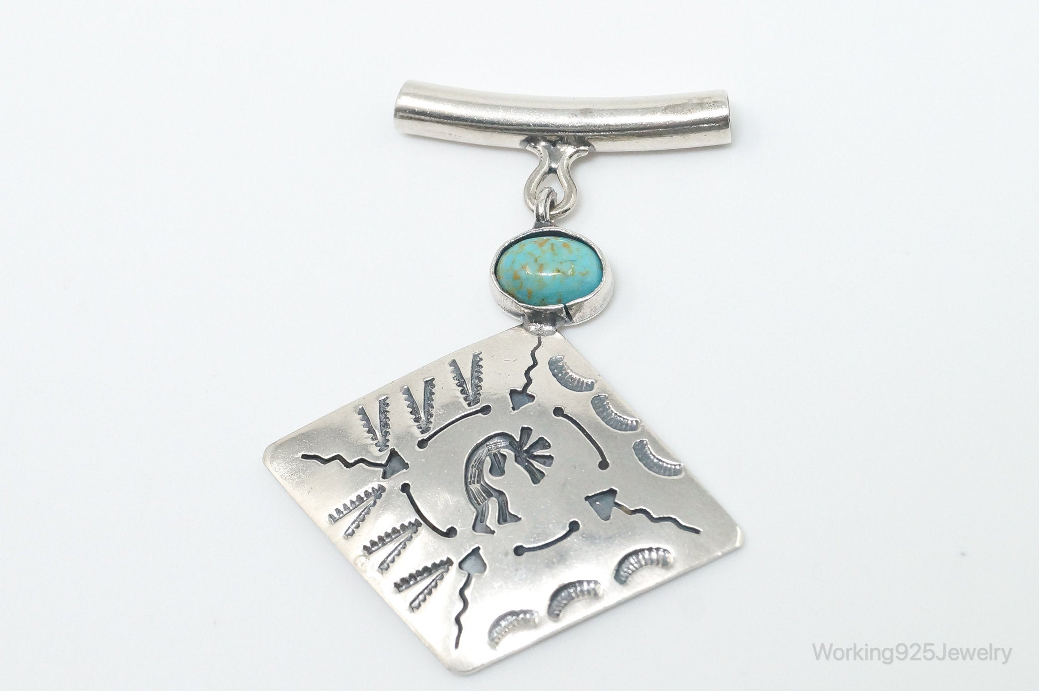 Vintage Mexico Designer Turquoise Southwestern Sterling Silver Pendant