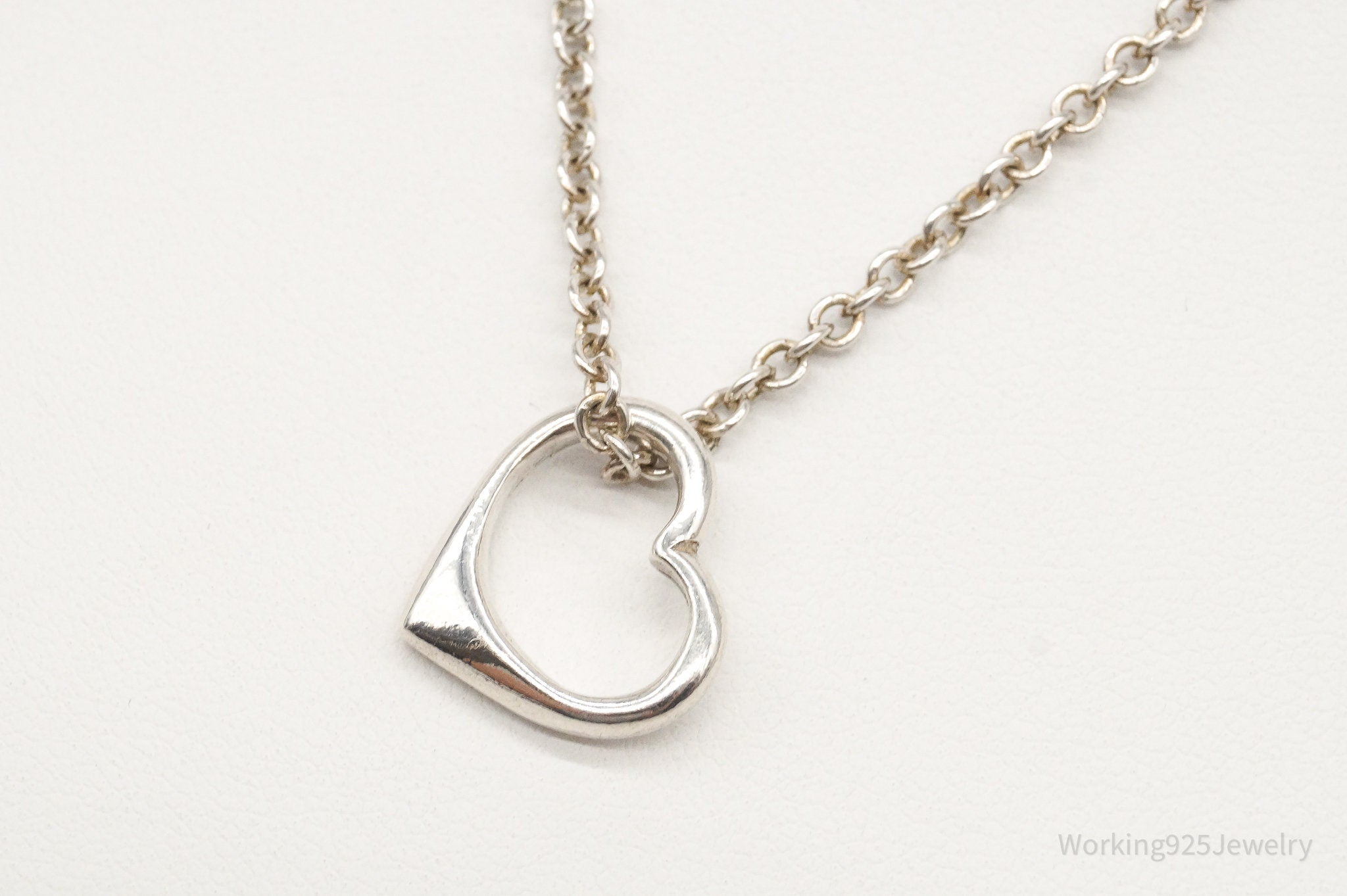 Vintage Open Heart Sterling Silver Chain Necklace