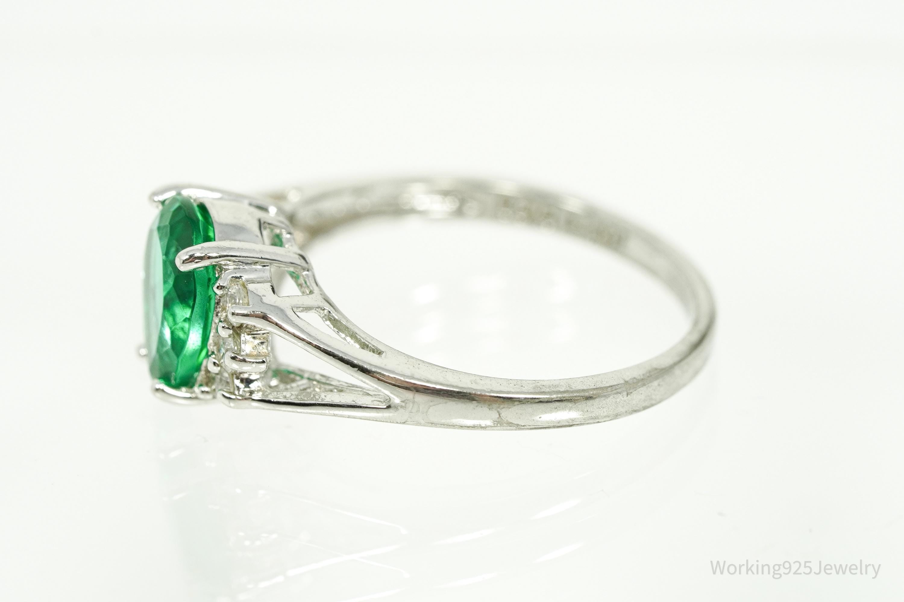 Vintage Faux Emerald Cubic Zirconia Sterling Silver Ring - Size 9.25