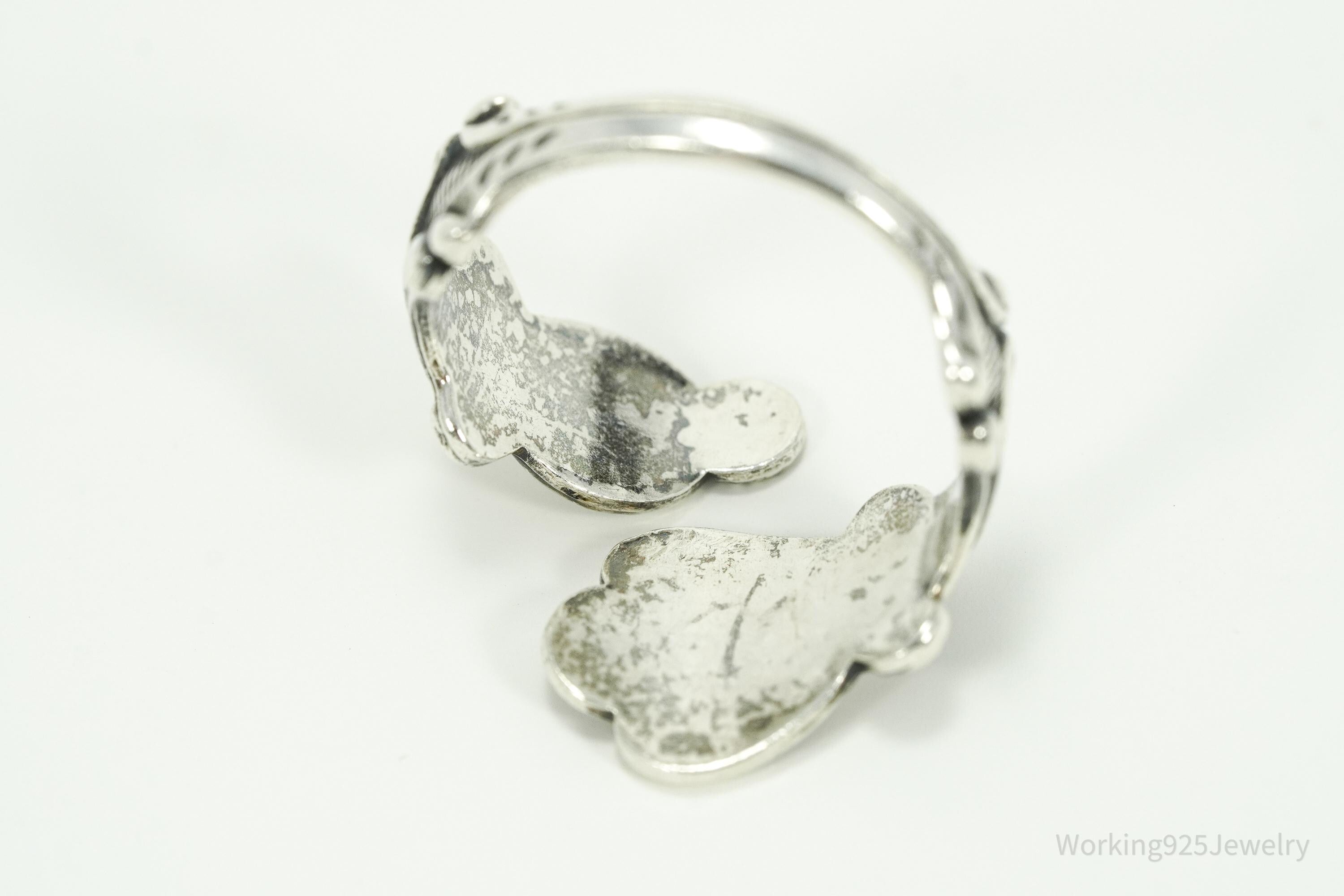 Vintage Avon Hearts & Flowers Sterling Silver Adjustable Wrap Spoon Ring - Size 10.25