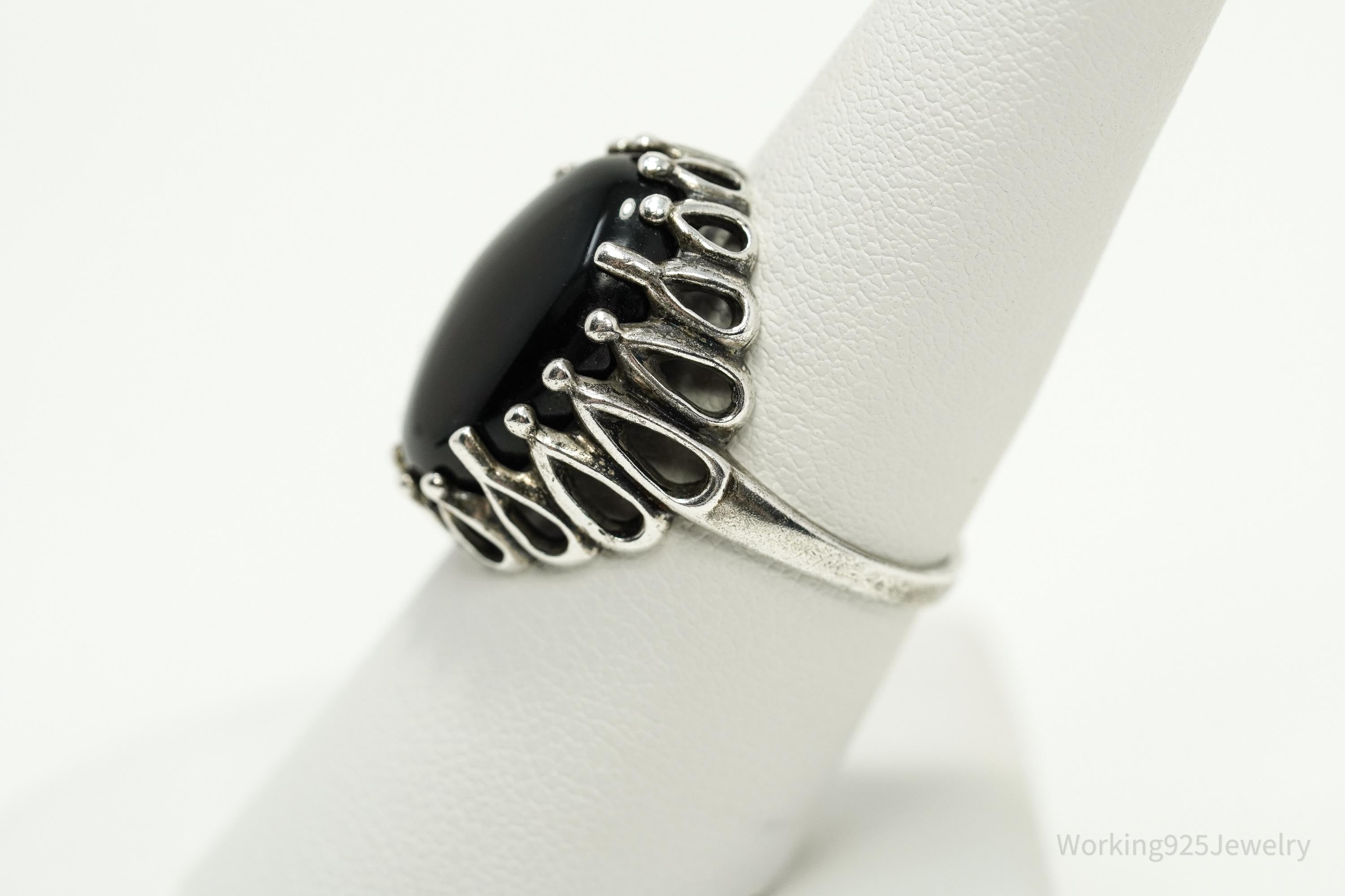 Vintage Designer Kabana Black Onyx Sterling Silver Ring - Size 7.5