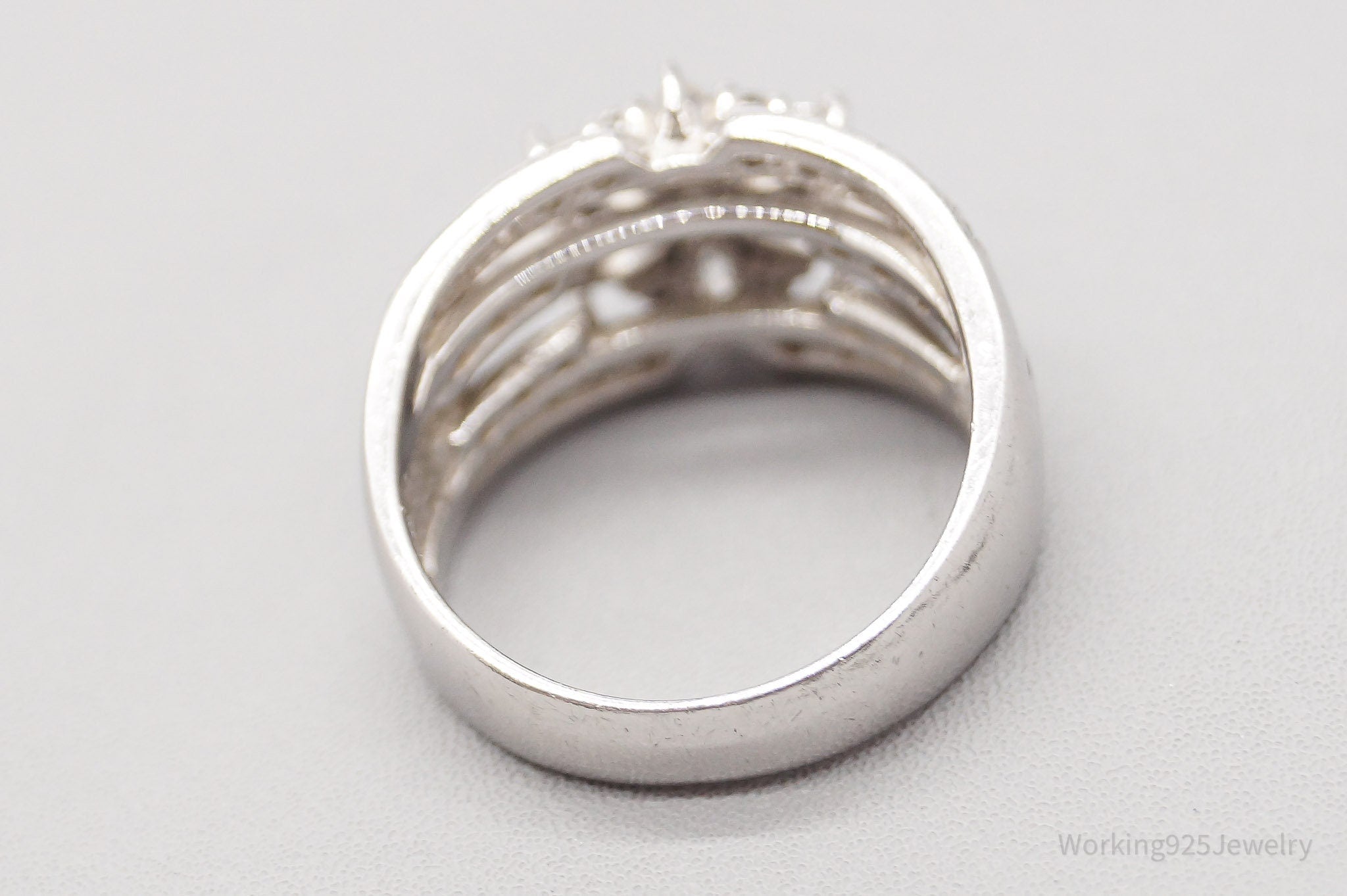 Vintage SW Cubic Zirconia Flower Sterling Silver Ring - Size 7