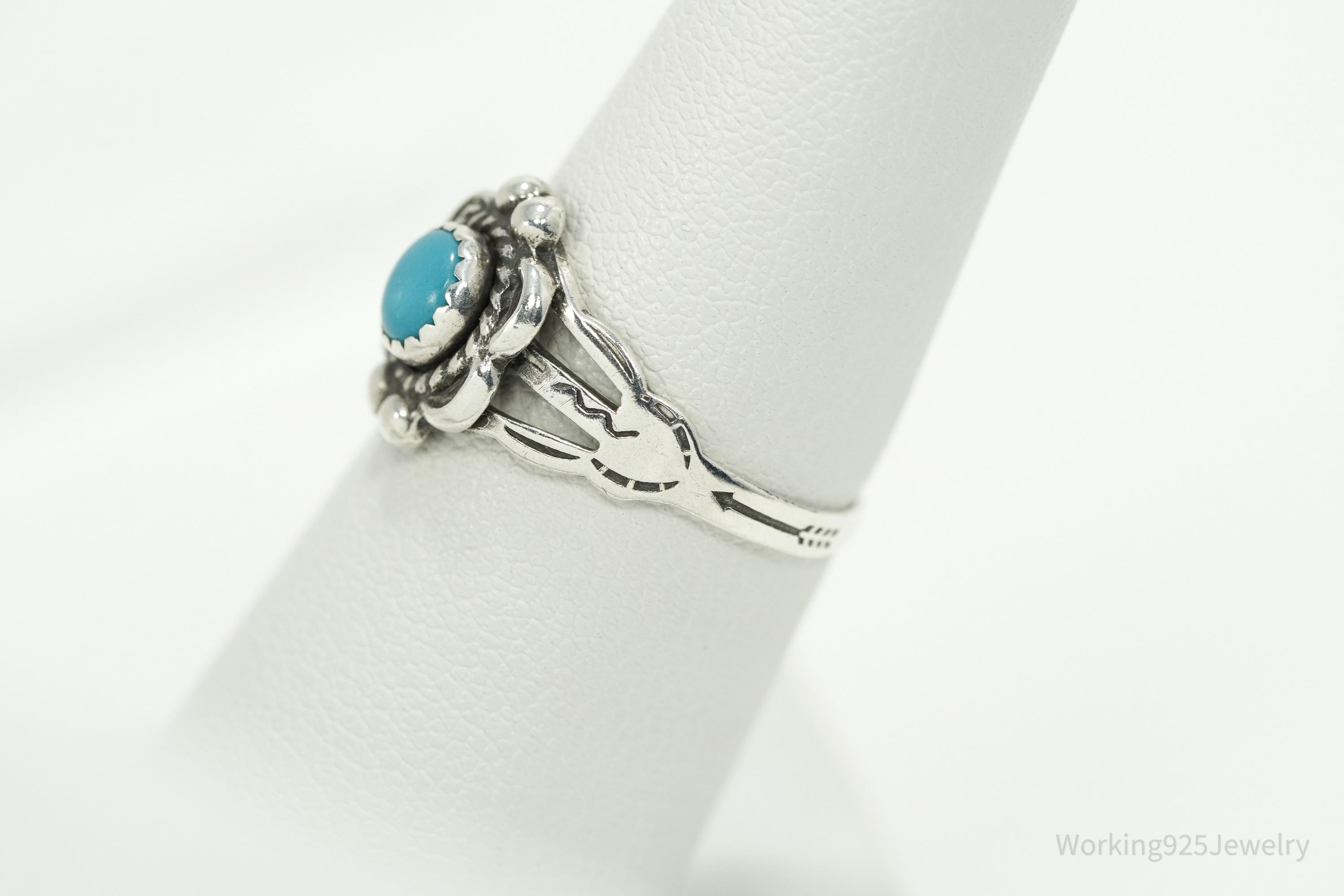 Vintage Native American Turquoise Unsigned Silver Ring - Size 6.25