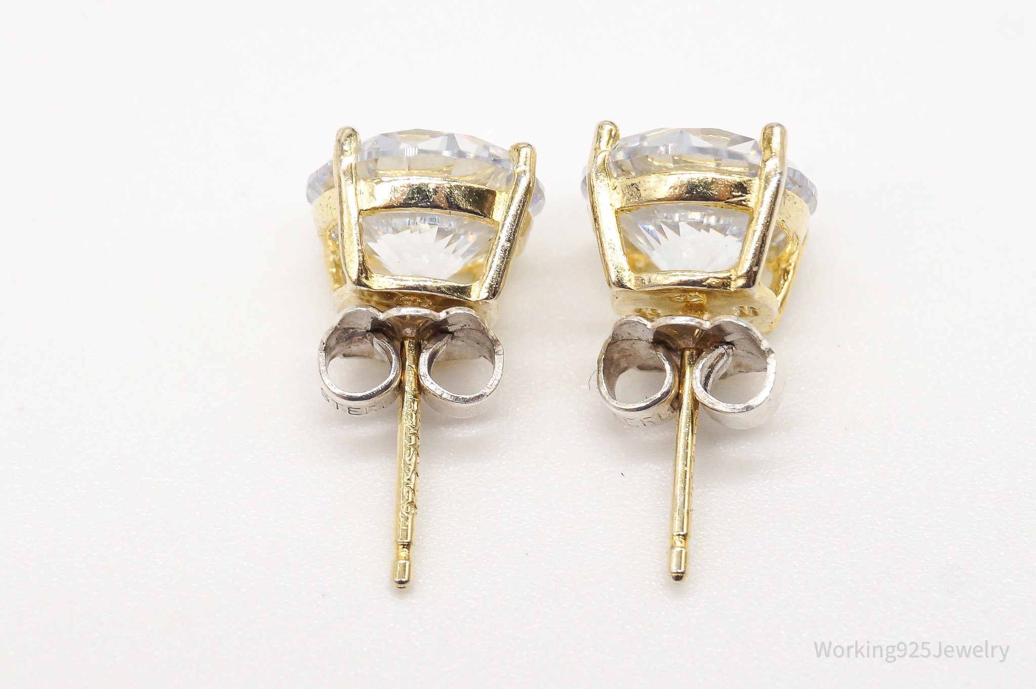 Vintage Large Cubic Zirconia Gold Vermeil Sterling Silver Earrings