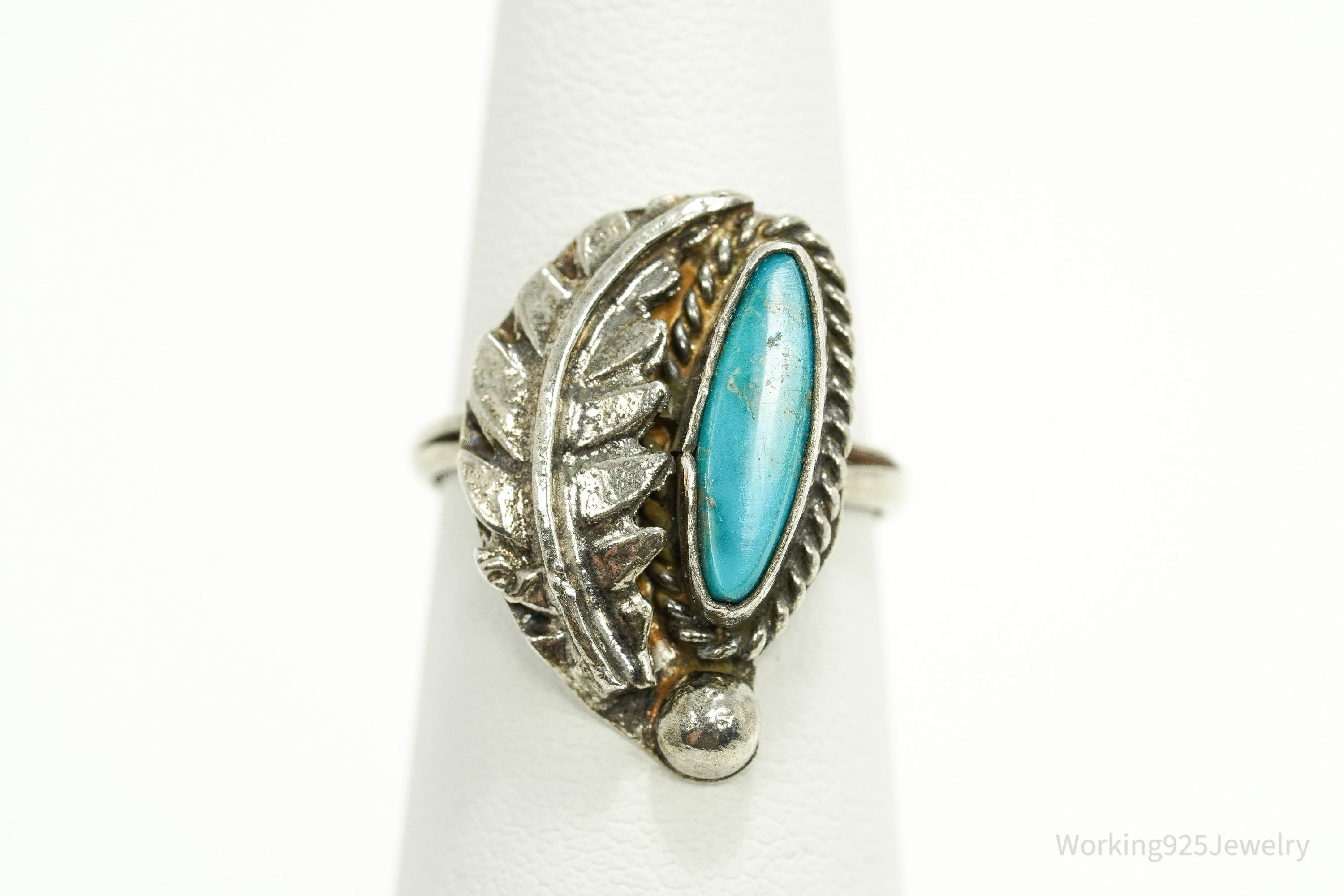 Vintage Native American Turquoise Unsigned Silver Ring - Size 6
