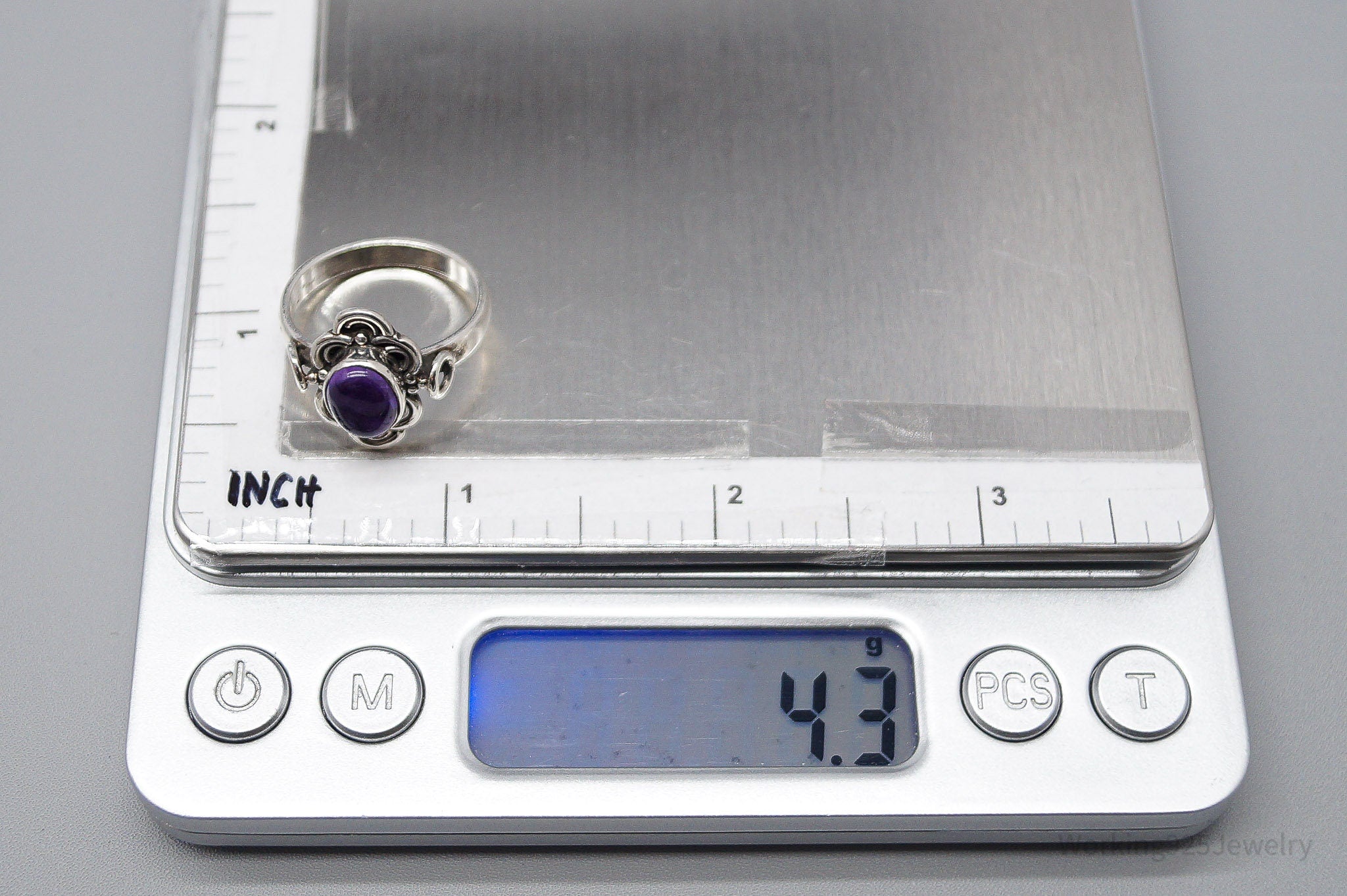 Vintage Amethyst Silver Ring - Size 6.5