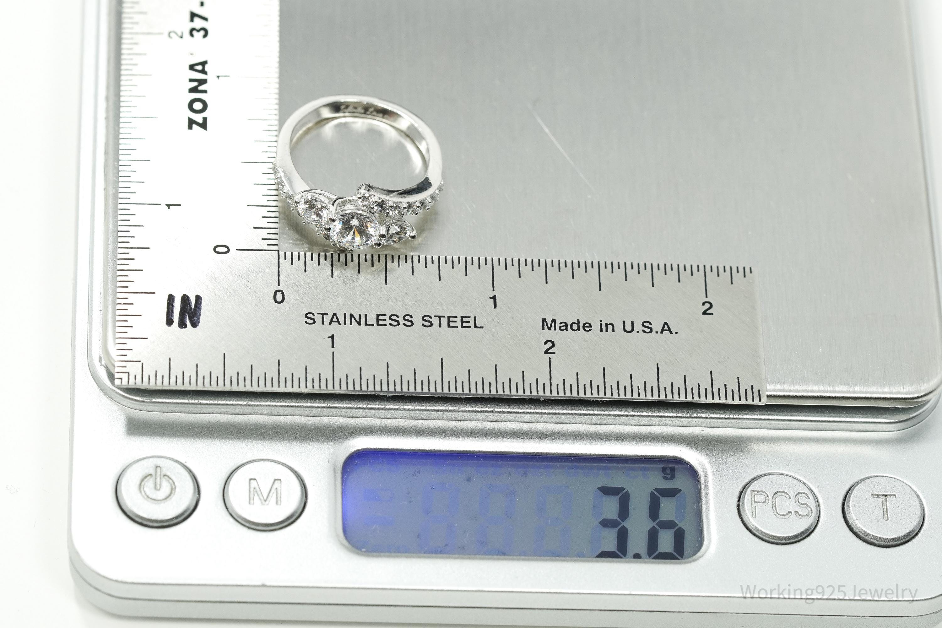 Vintage JCM Cubic Zirconia Sterling Silver Ring - Size 6