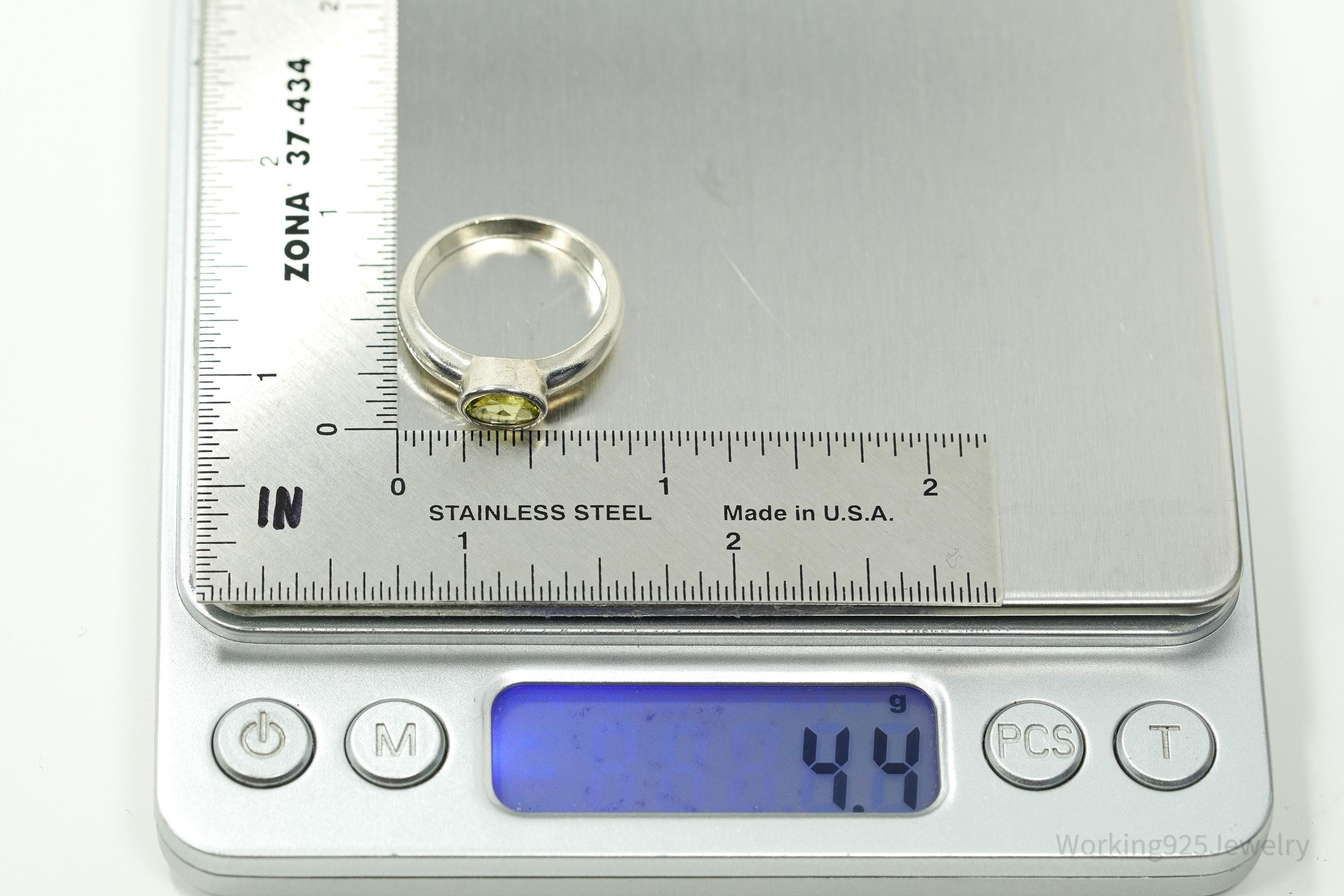 Vintage Green Peridot Sterling Silver Ring - Size 8