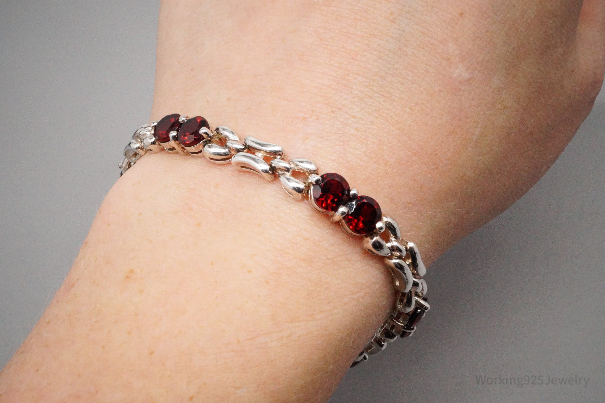 Vintage Red Garnet Sterling Silver Bracelet