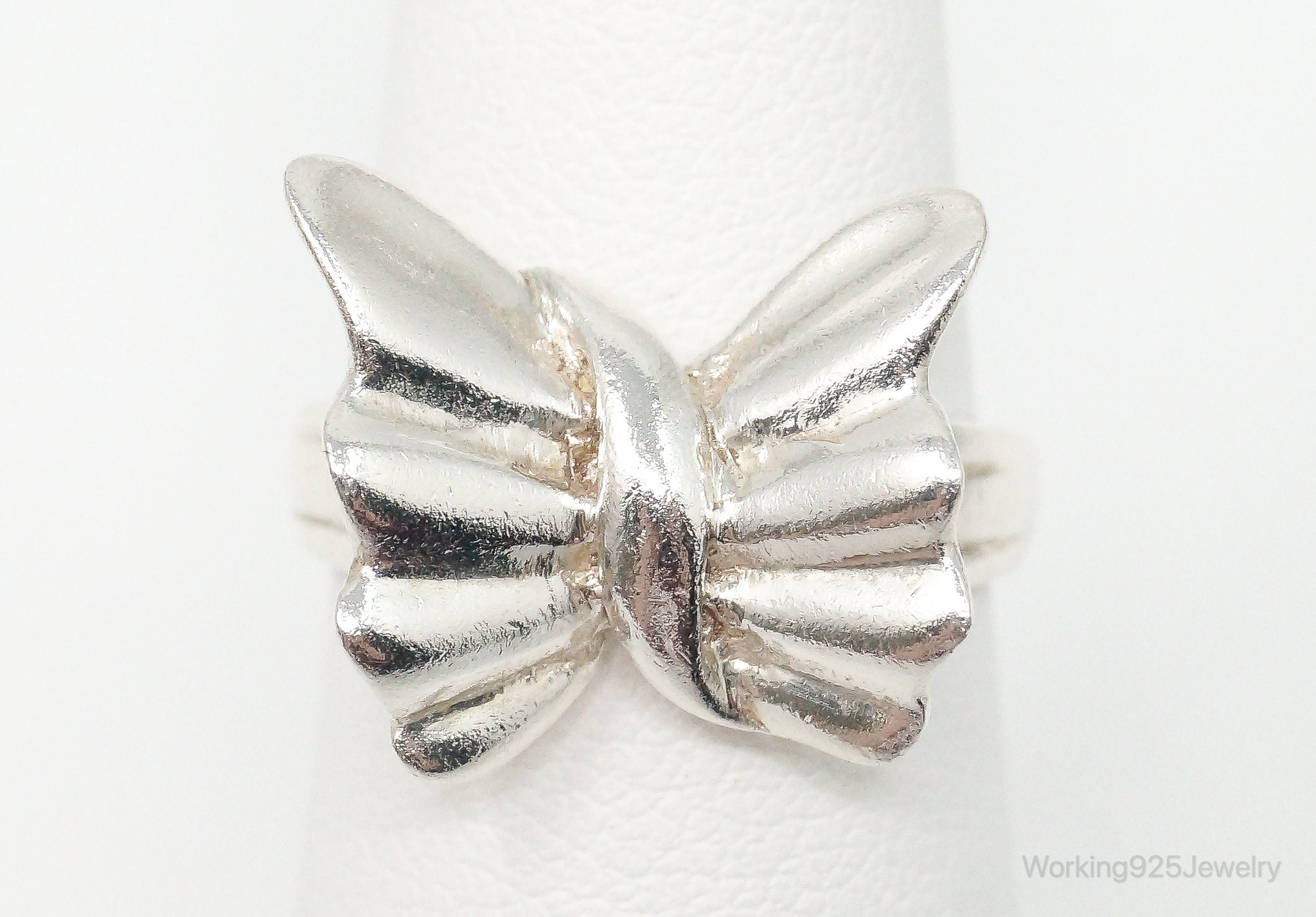 Vintage Modernist Butterfly Bow Sterling Silver Ring - Size 6