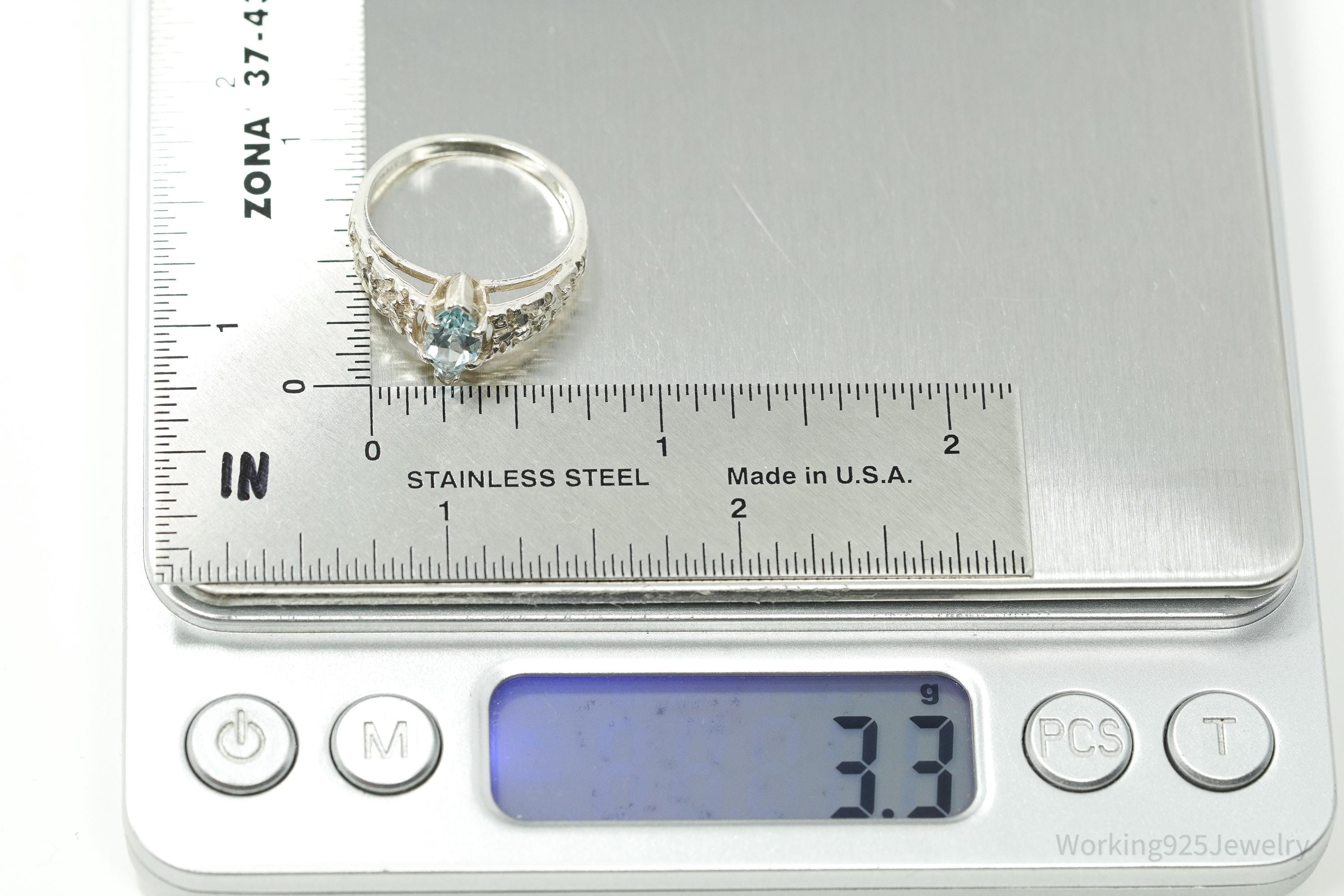 Vintage Designer Kabana Blue Topaz Sterling Silver Ring - Size 8