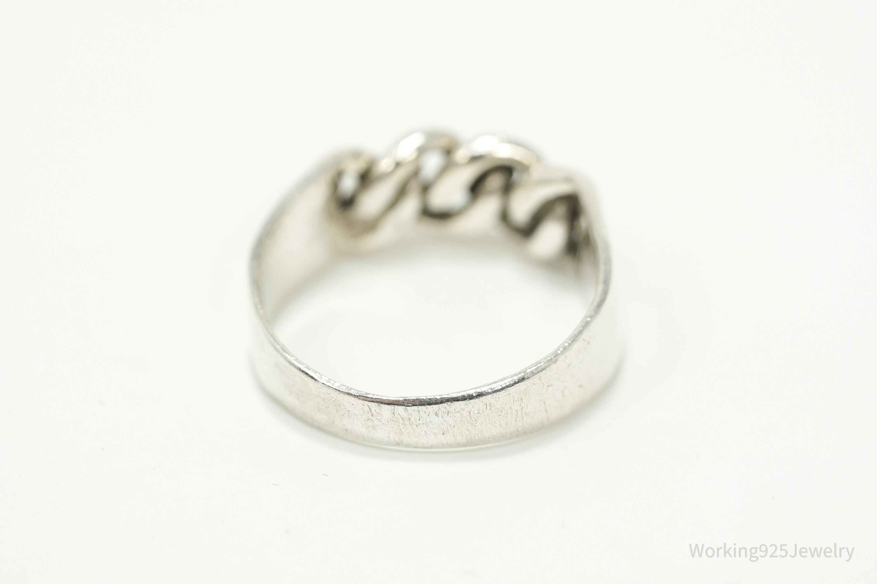 Vintage Chain Modernist Style Sterling Silver Ring - Size 8