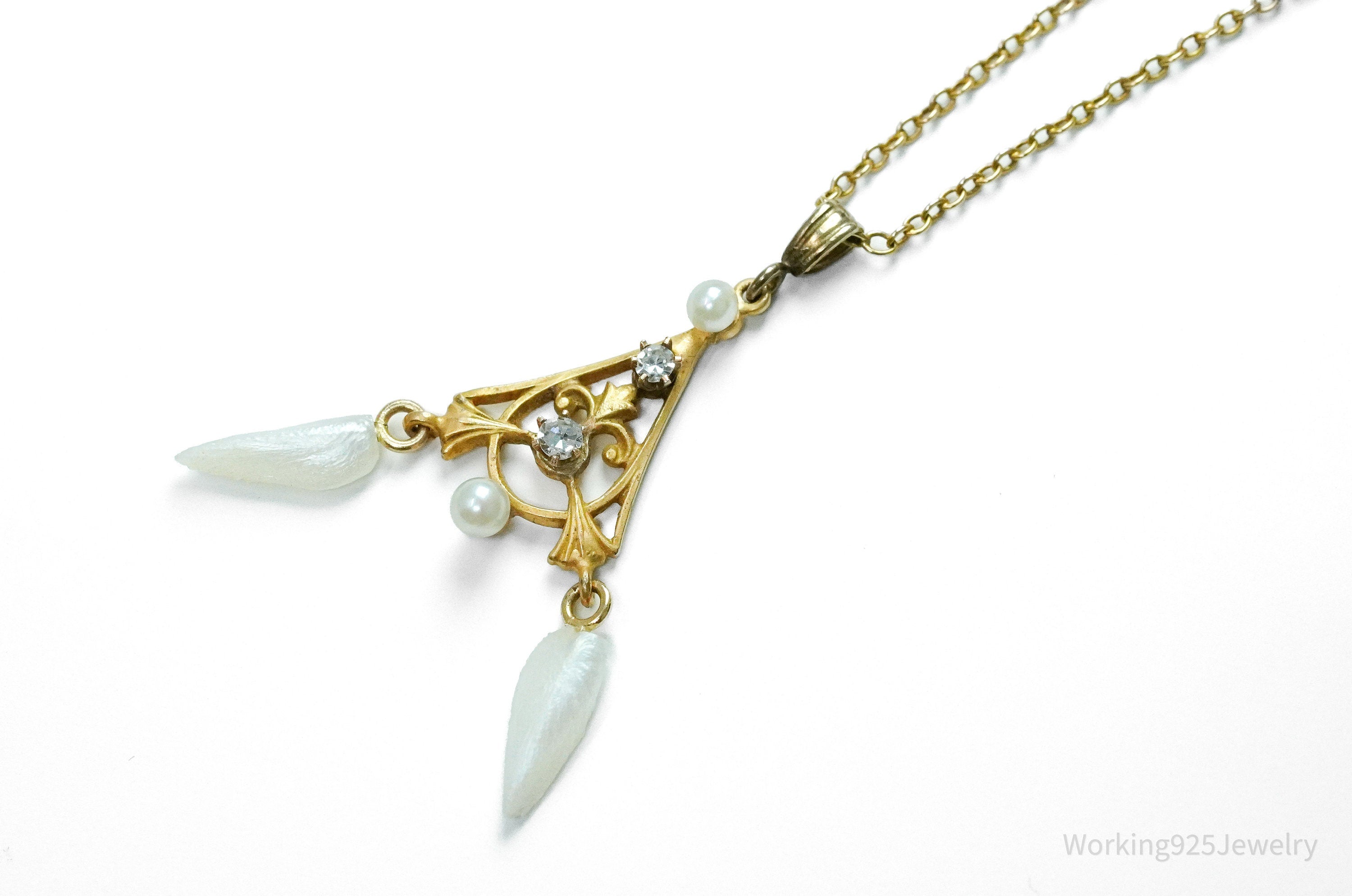 14K Yellow Gold, Pearl & Diamond Pendant Necklace