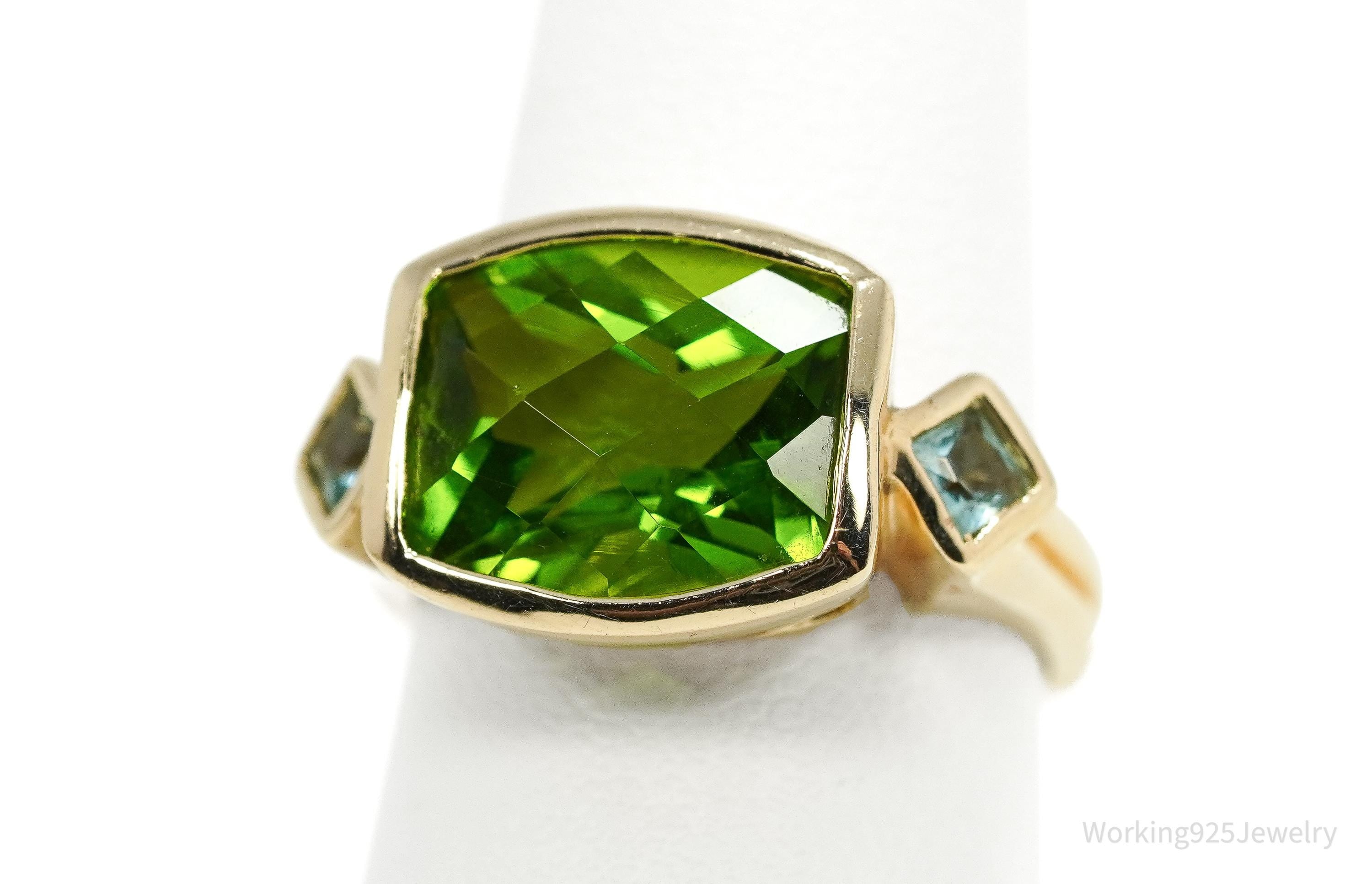 Designer Ross Simons Peridot & Blue Topaz Yellow Gold Over Sterling Silver Ring - Size 7