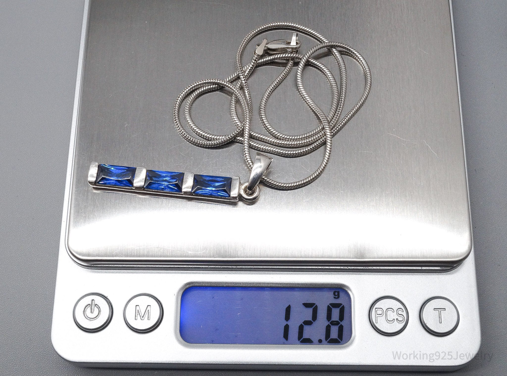 Vintage Lab Sapphire Sterling Silver Necklace 18"