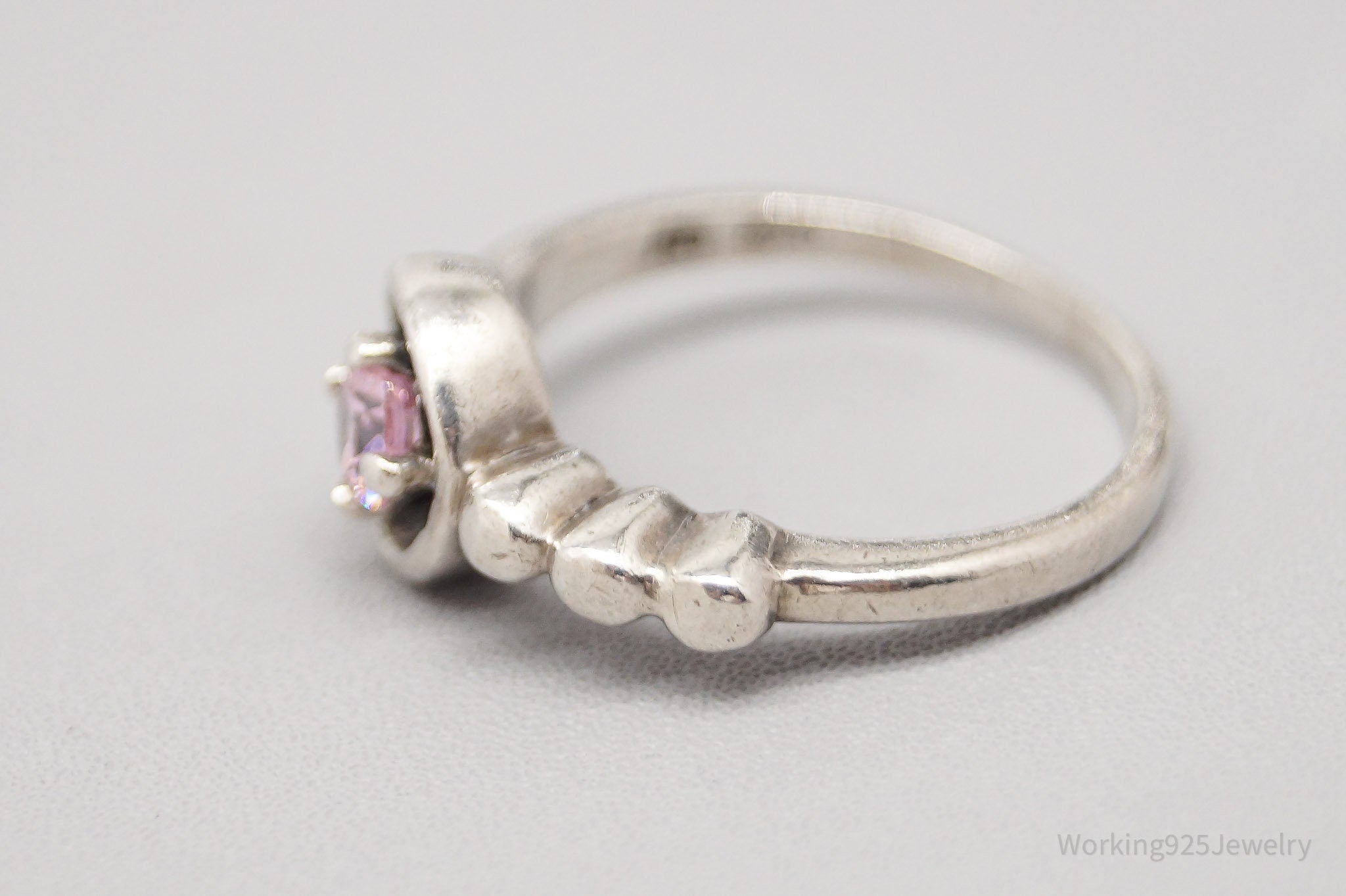 Vintage Designer Pink Cubic Zirconia Sterling Silver Ring - Size 5.25