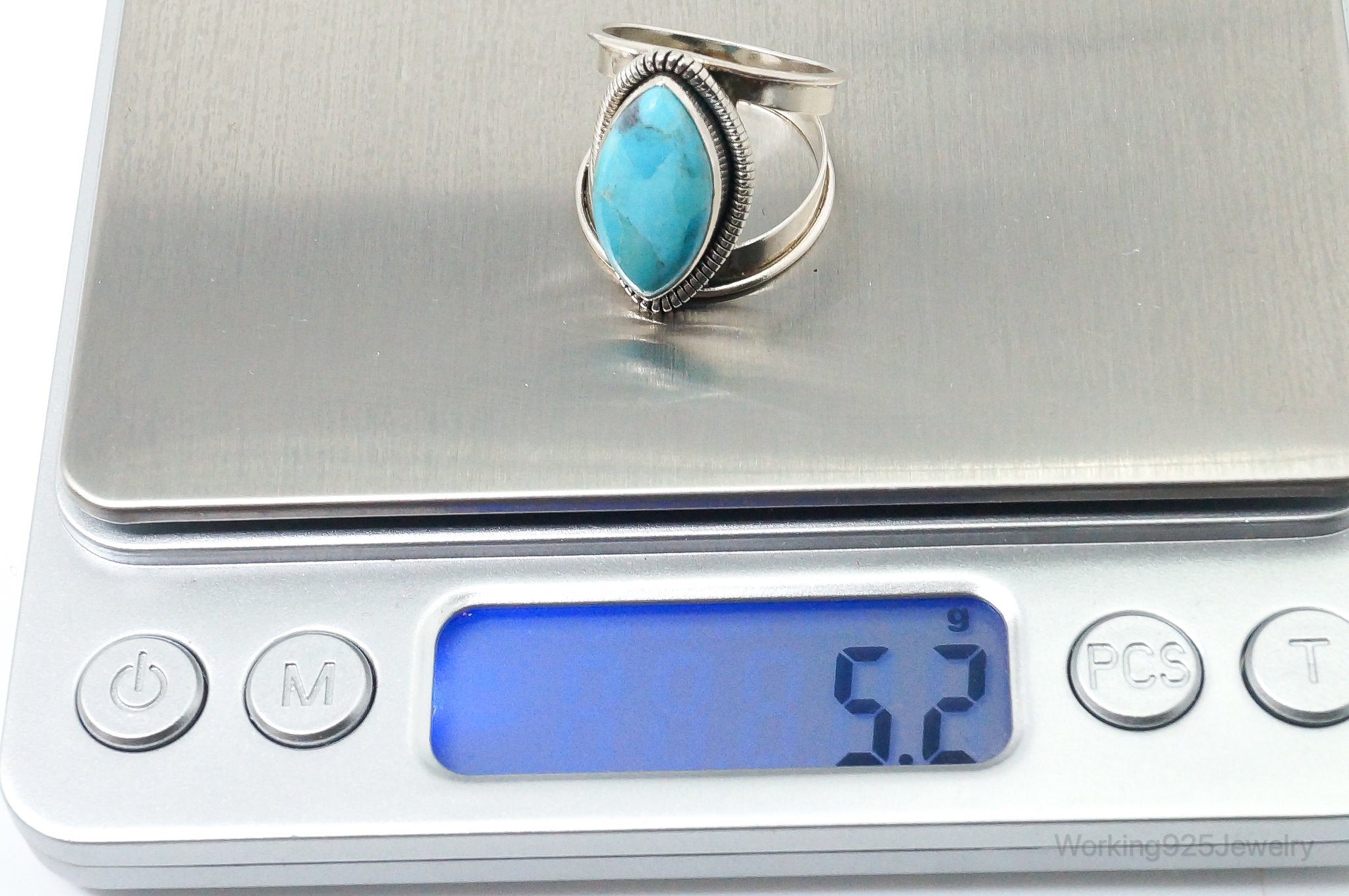 Vintage Turquoise Sterling Silver Ring - SZ 7.25