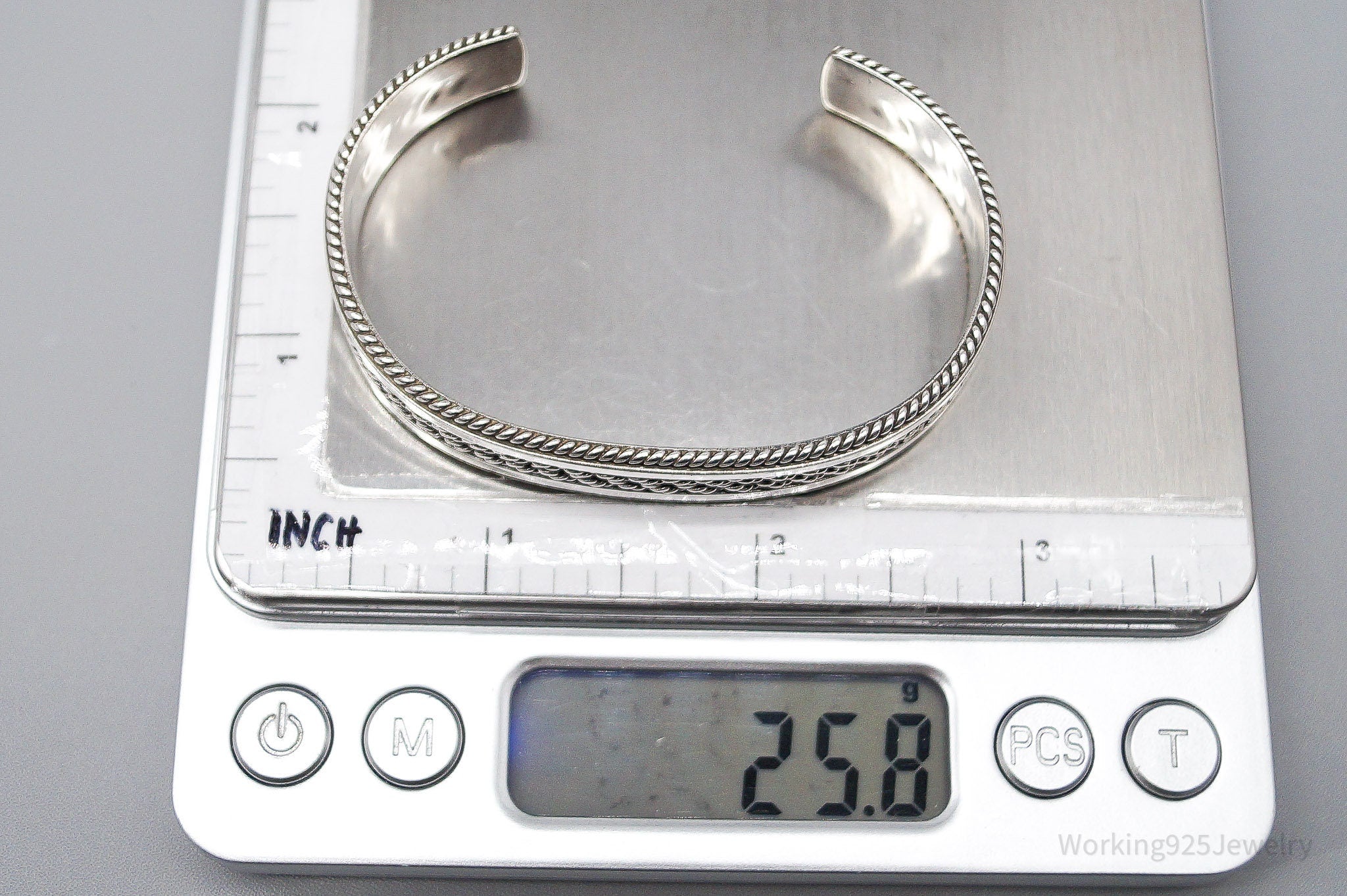 Vintage Native American Tahe Sterling Silver Rope Cable Cuff Bracelet - 6.5"