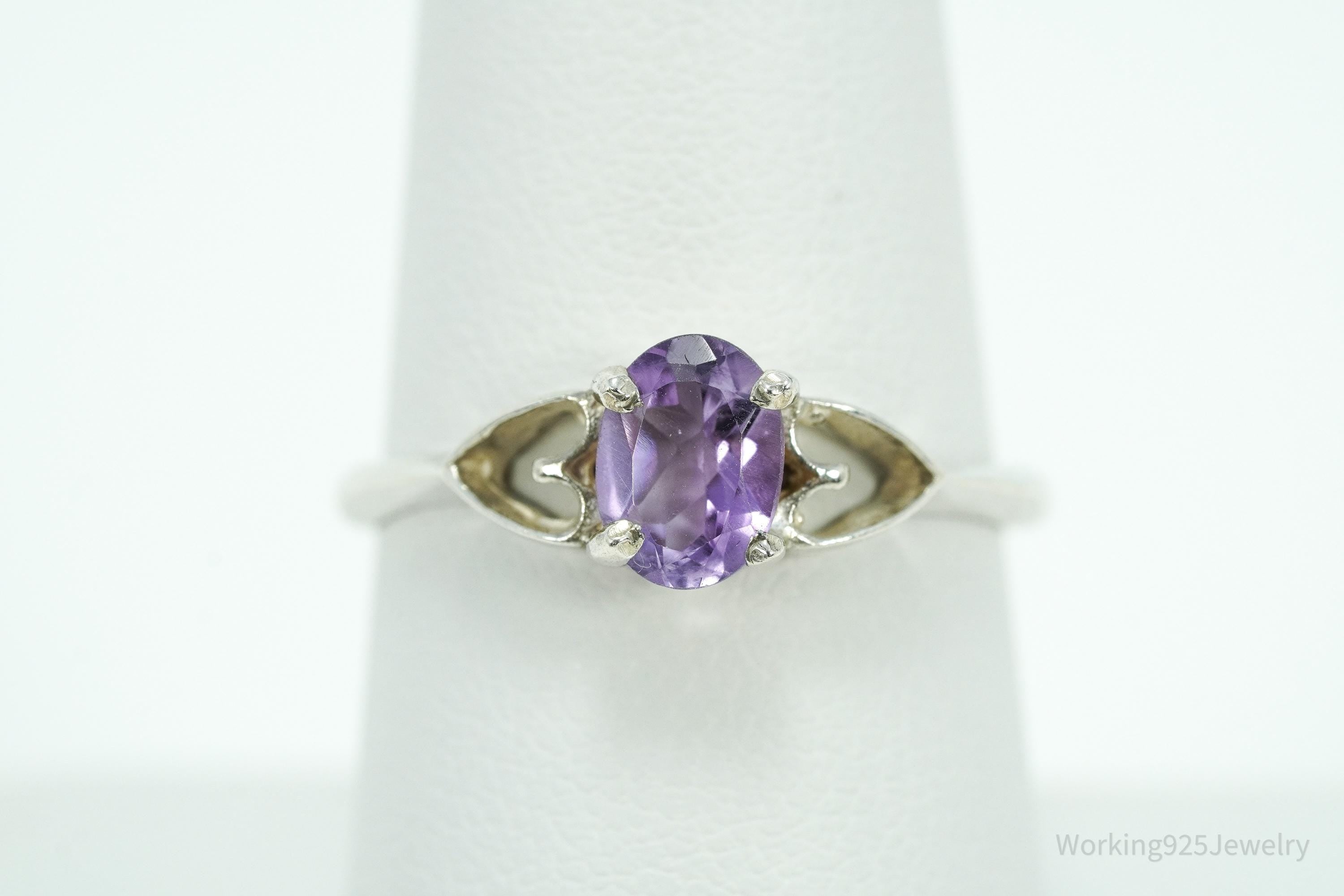 Vintage Amethyst Sterling Silver Ring - Size 8.25