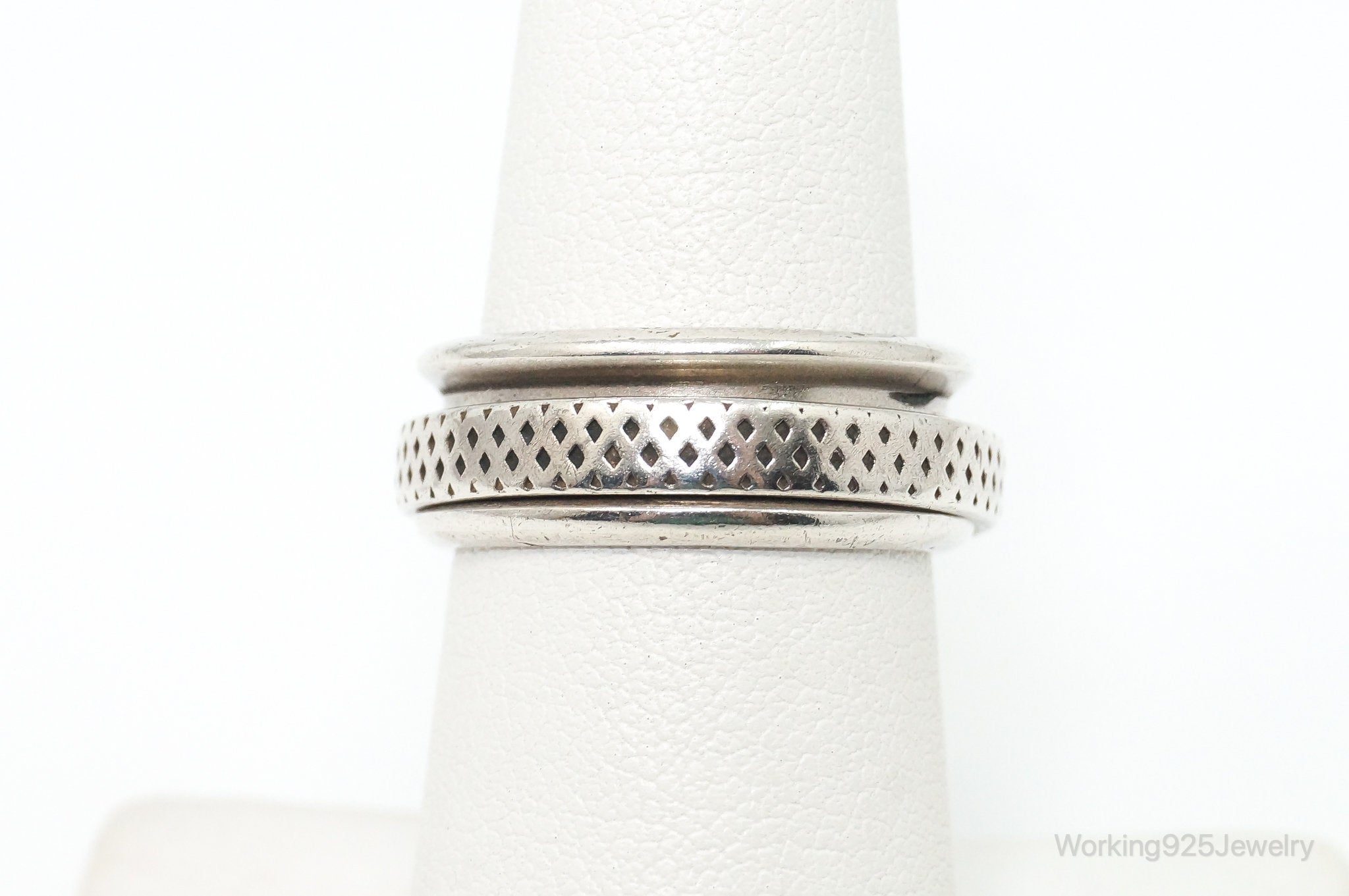 Vintage Modern Design Sterling Silver Spinner Band Ring - Size 6.75