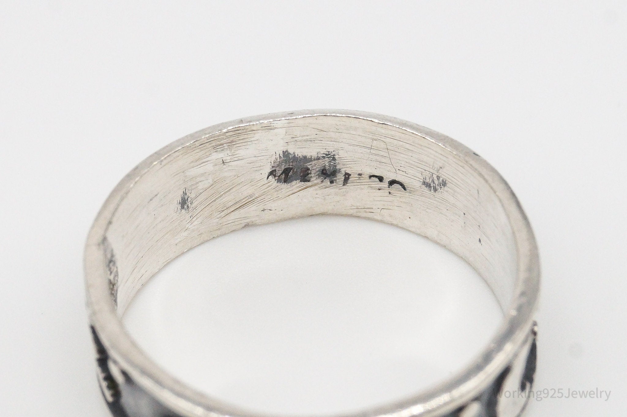 Vintage Star Moon Stars Oxidized Sterling Silver Band Ring - Size 11.25