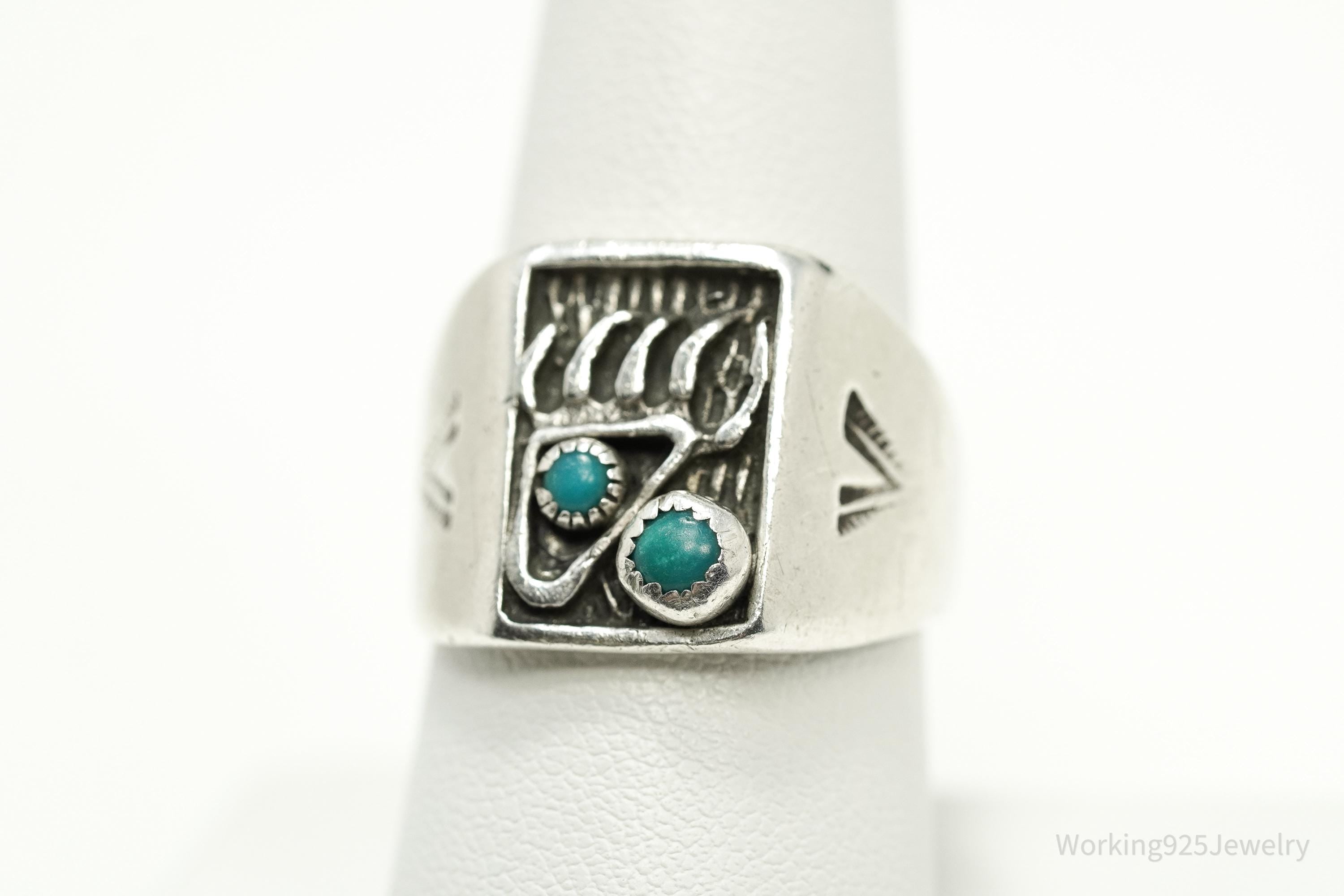 Vintage Native American Unsigned Turquoise Silver Ring - Size 8.75