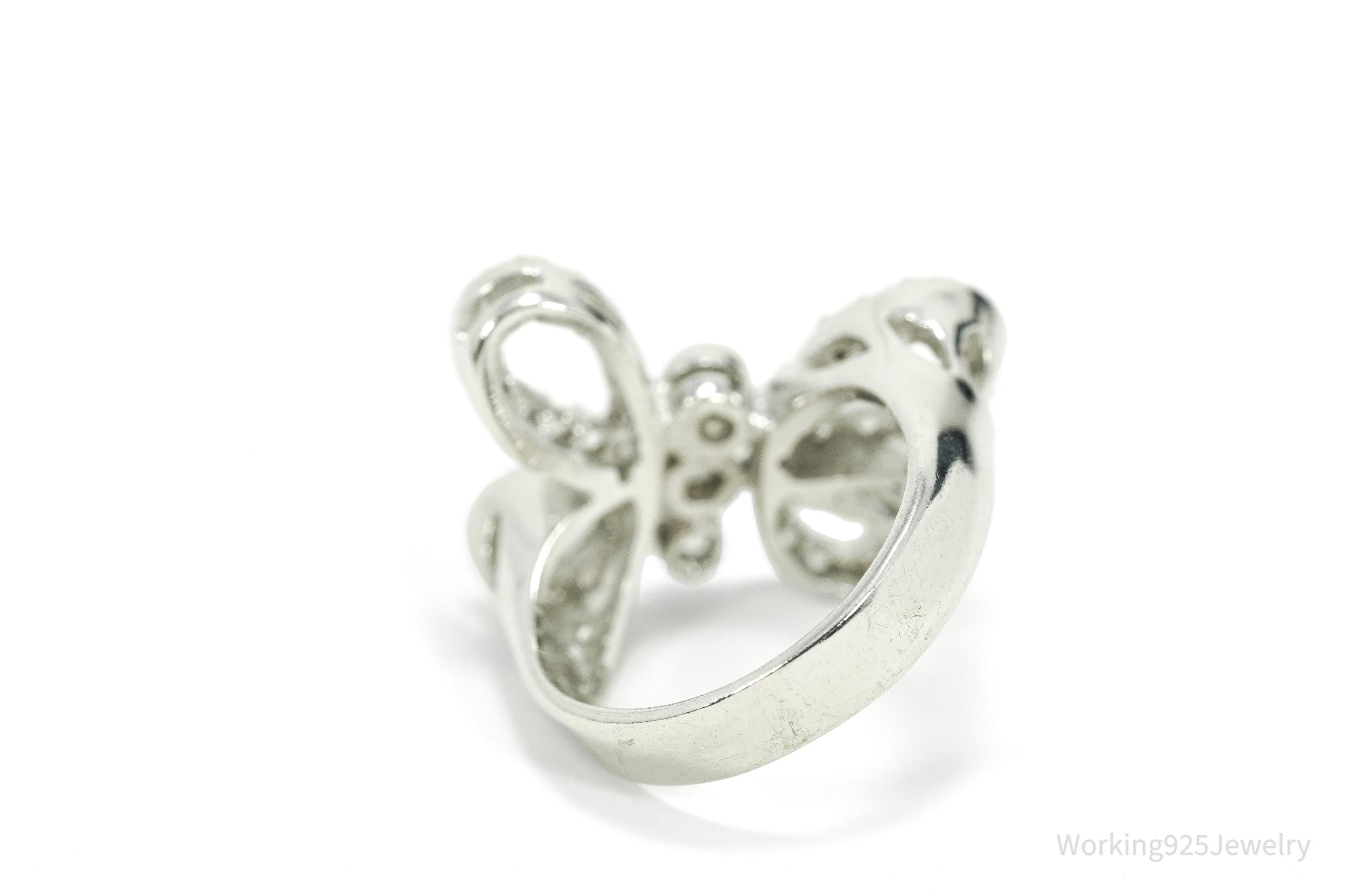 Vintage Cubic Zirconia Butterfly Sterling Silver Ring - Size 6.25