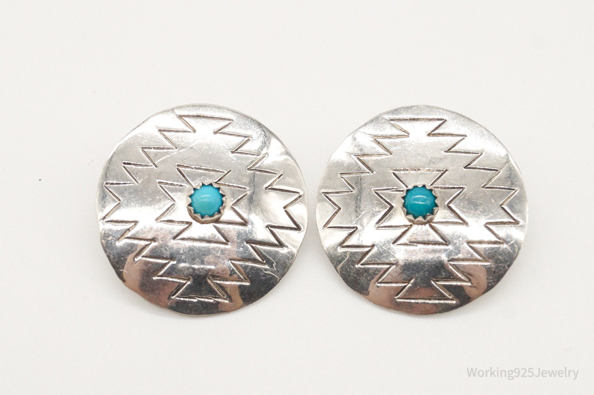 Vintage Native American Turquoise Unsigned Sterling Silver Earrings