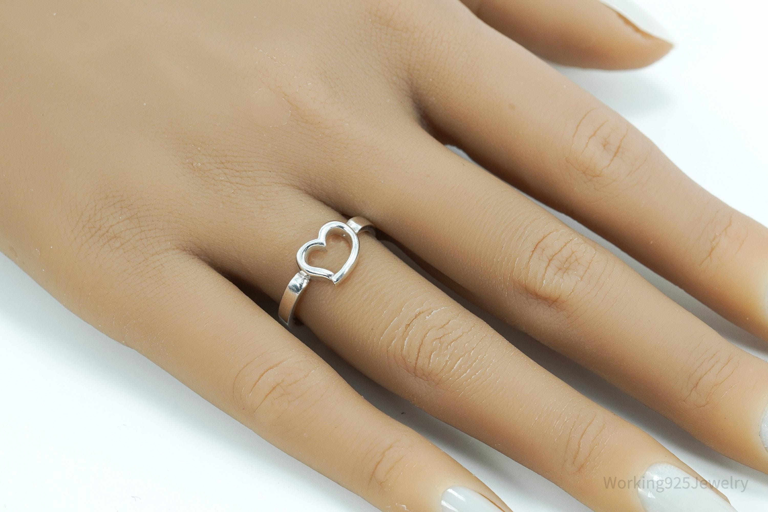 Vintage Heart Sterling Silver Ring - Size 7.5