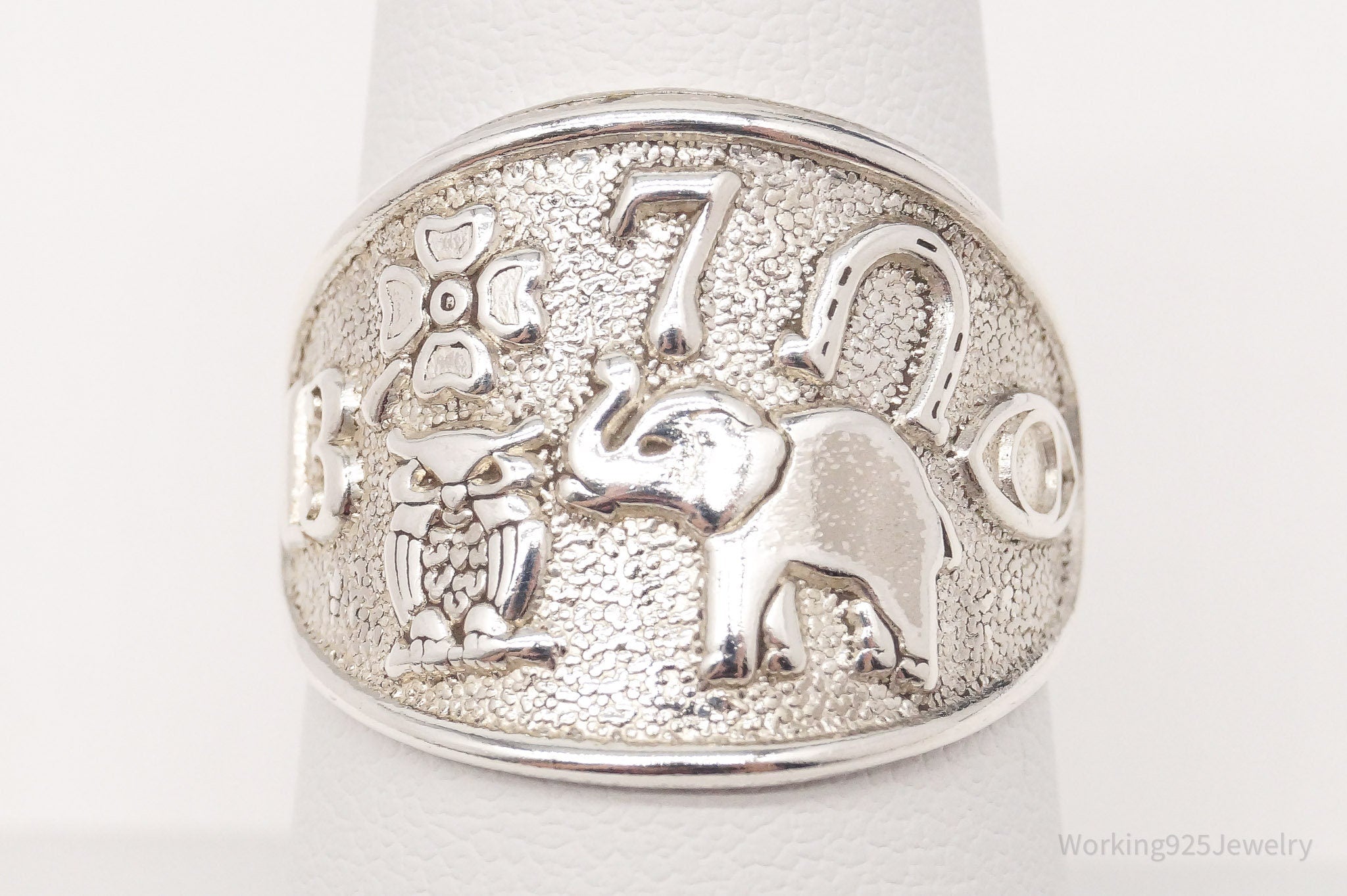 Vintage Good Luck Amulets Sterling Silver Ring - Size 7.75