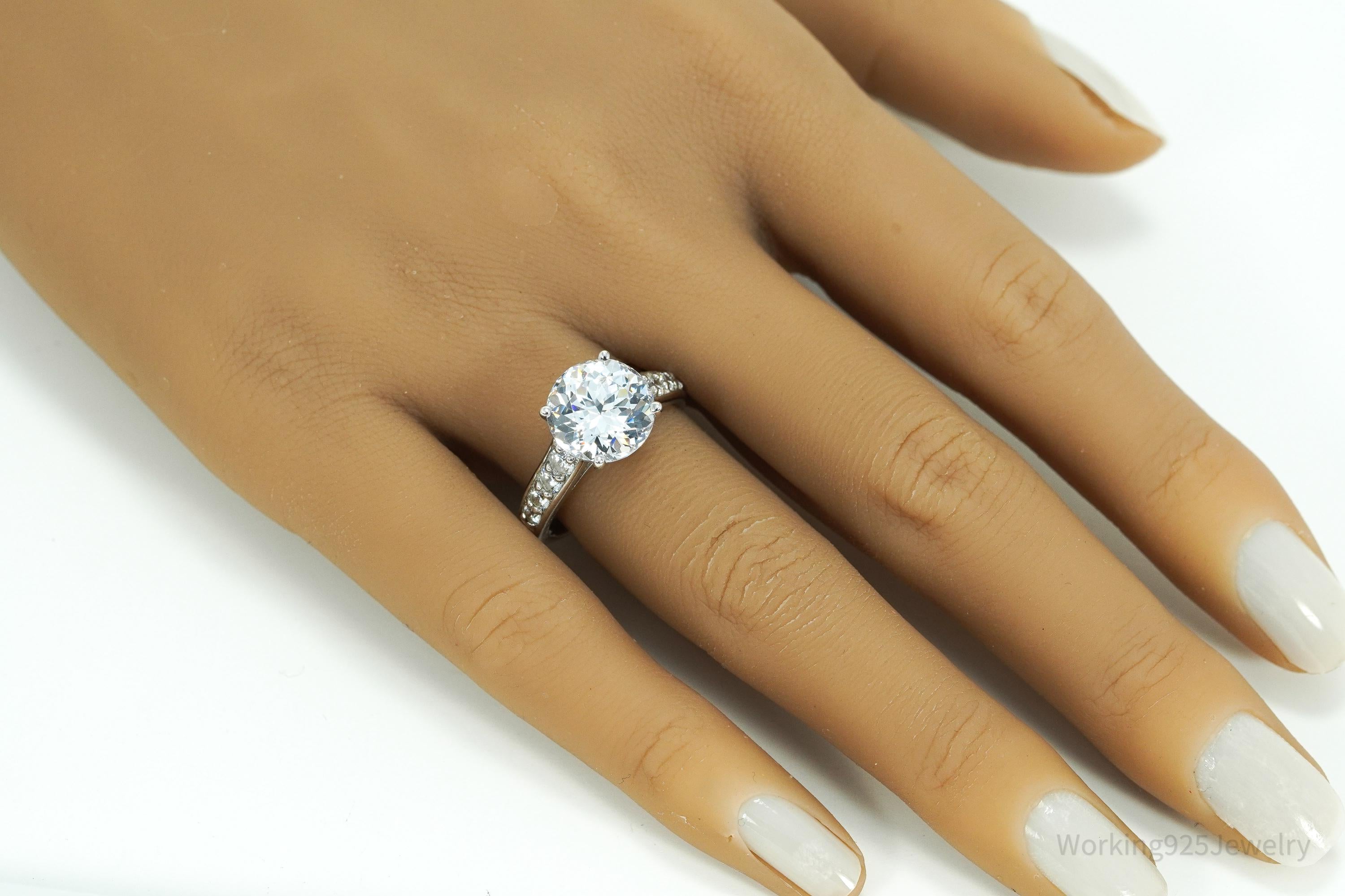 Vintage Cubic Zirconia Platinum Clad Sterling Silver Ring - Size 8.25