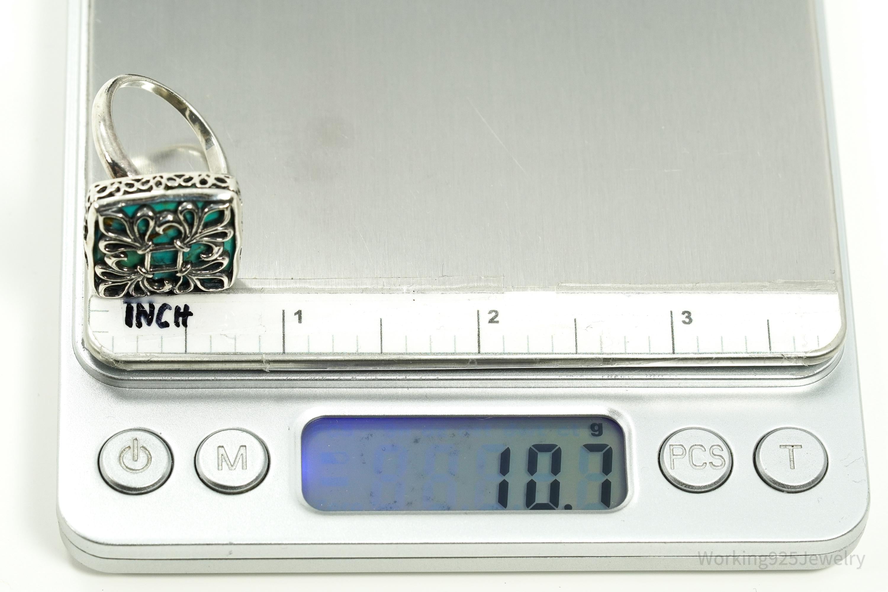 Vintage Caged Turquoise Sterling Silver Ring - Size 10