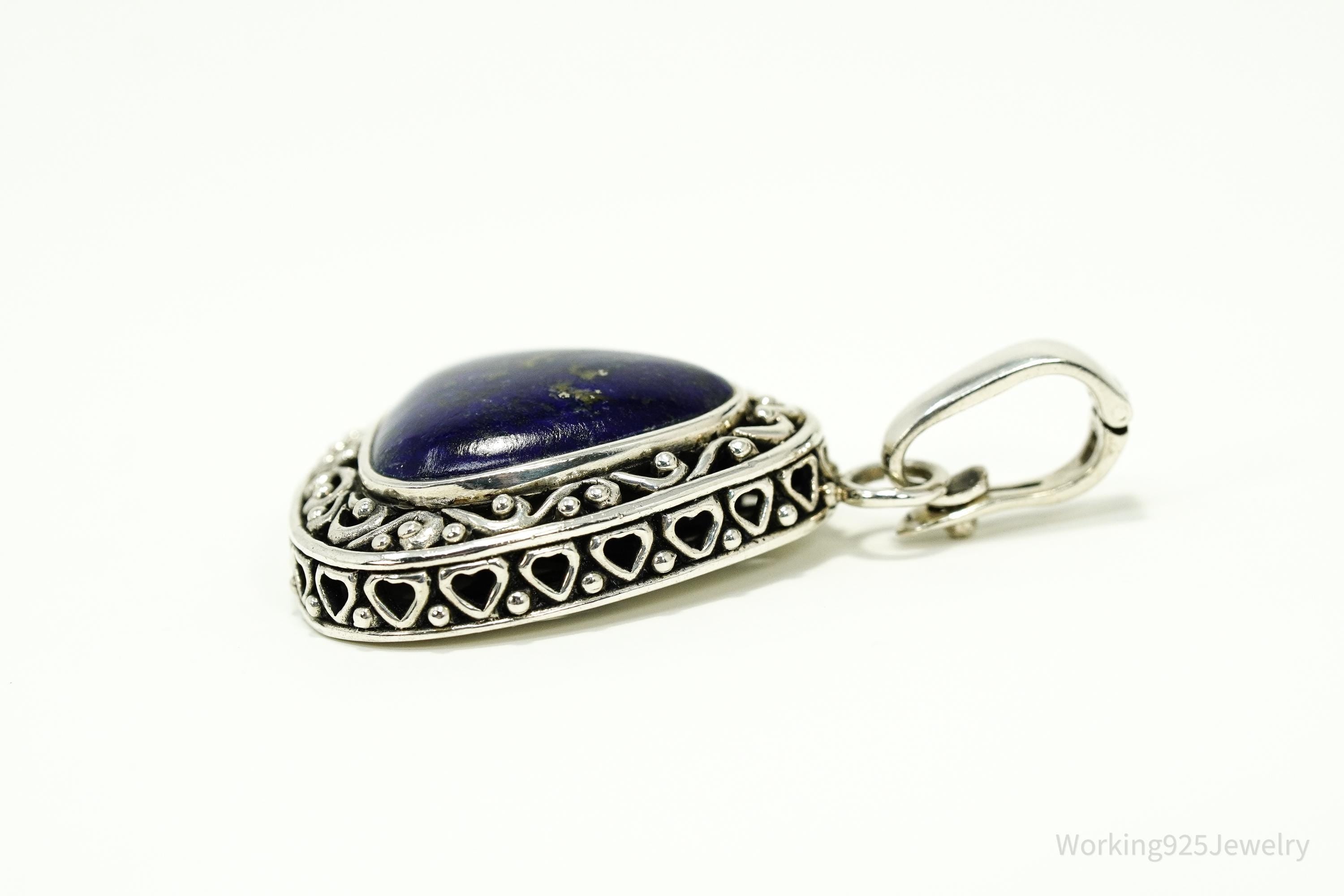 Large Vintage Lapis Lazuli Silver Necklace Pendant