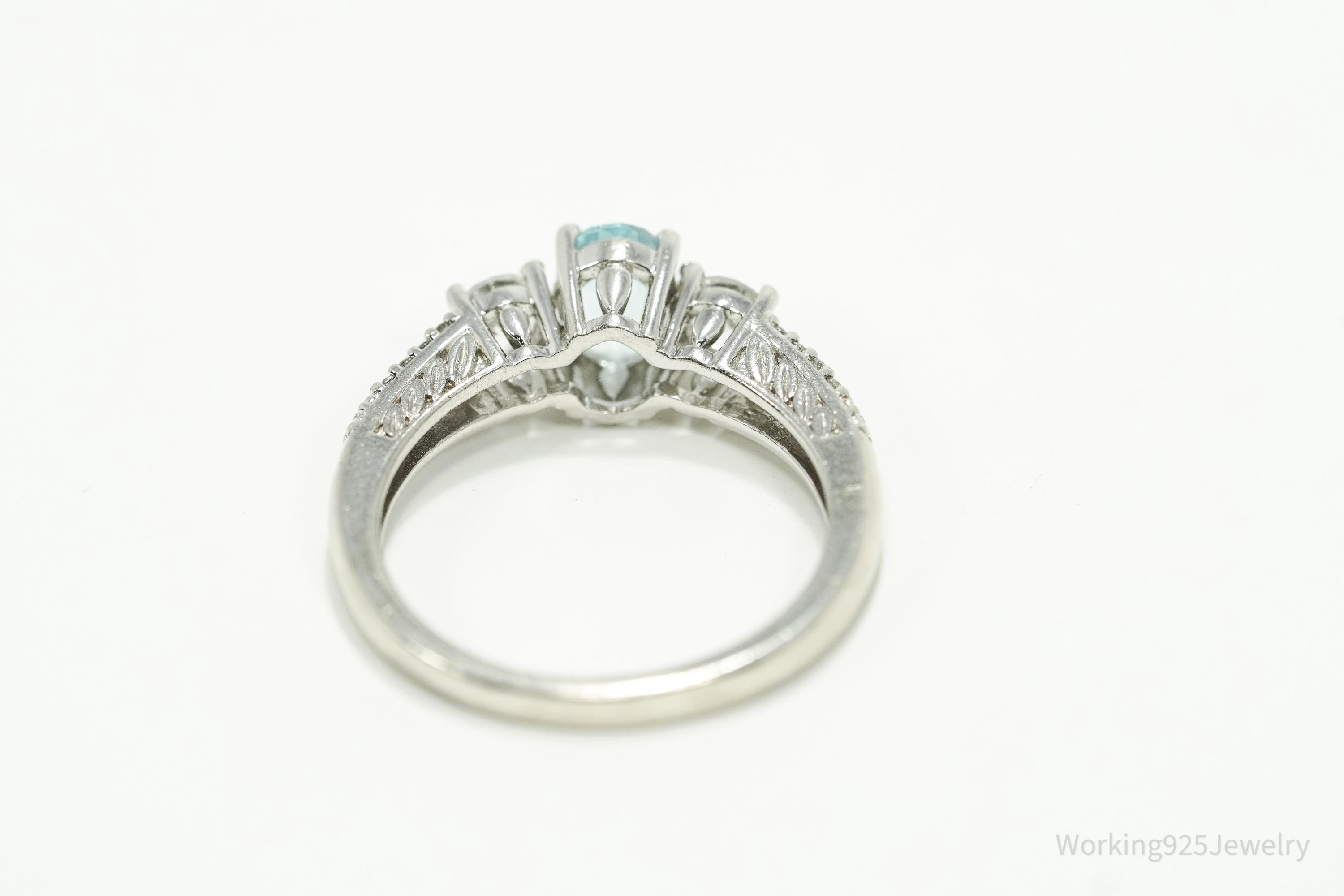 Vintage Blue Topaz & Cubic Zirconia Sterling Silver Ring - Size 7