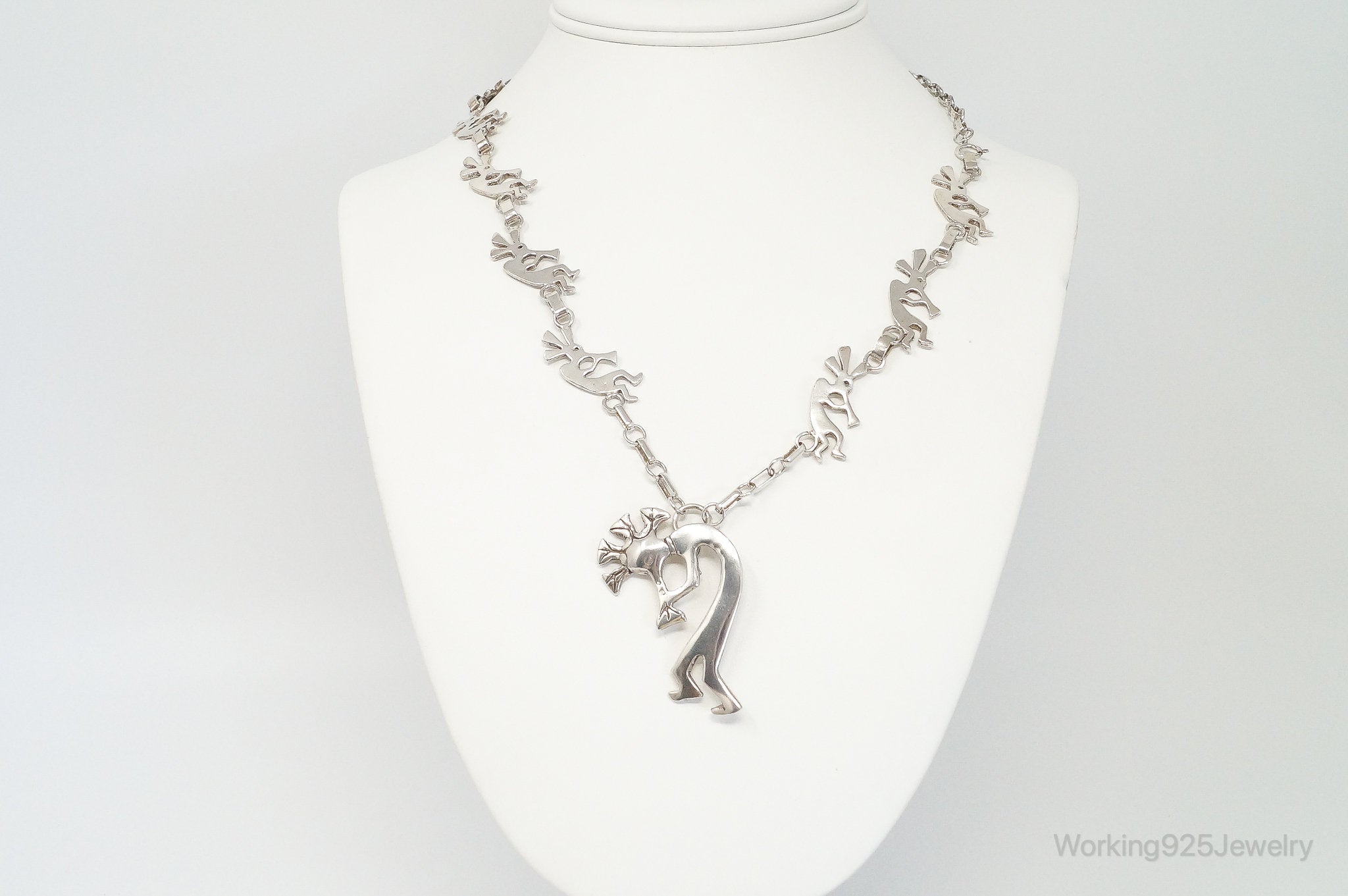 Vintage Native America GSNM Dancing Kokopelli Sterling Silver Necklace