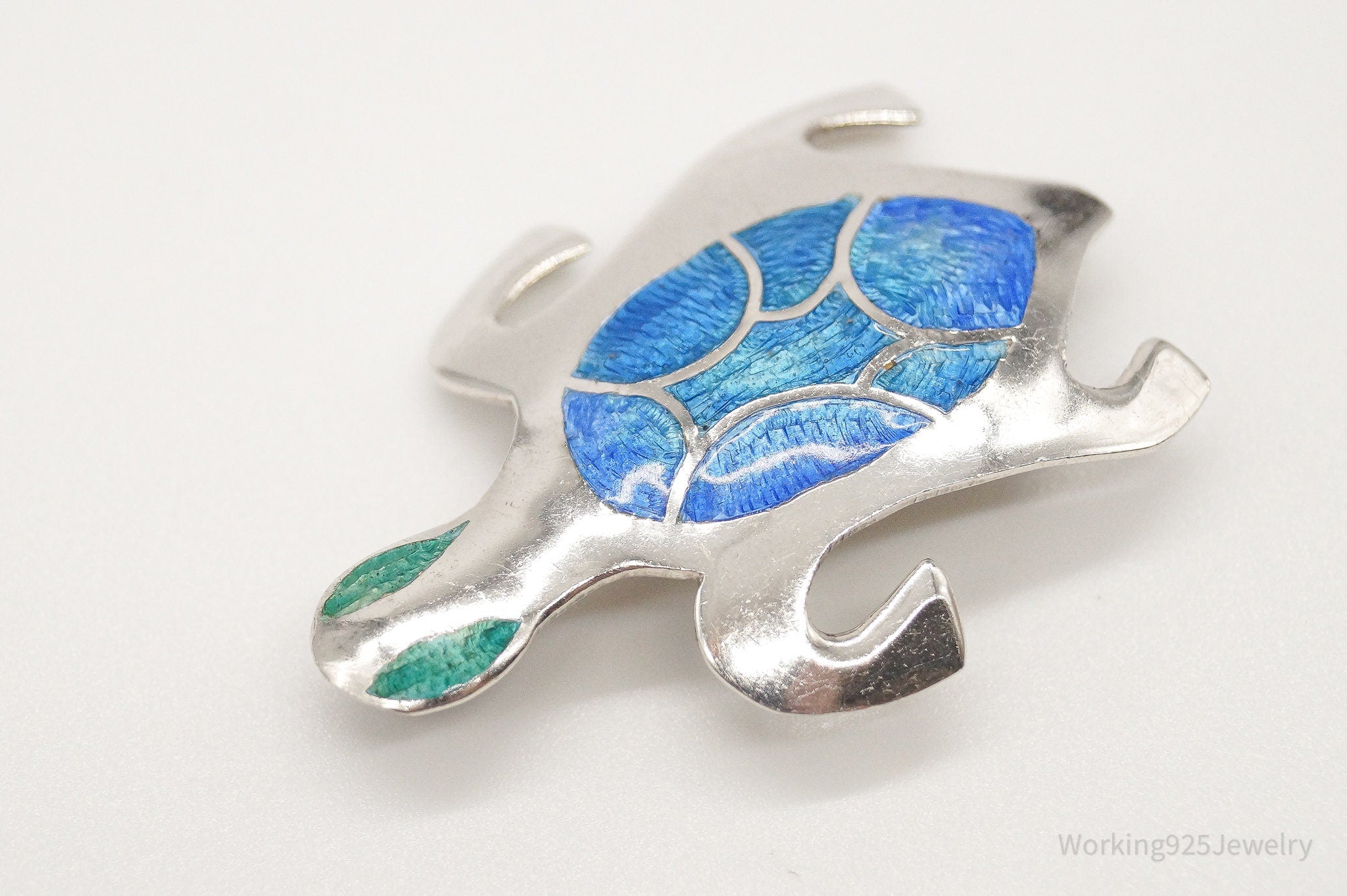 Vintage Southwest Sea Turtle Enamel Mexico Sterling Silver Brooch Pin