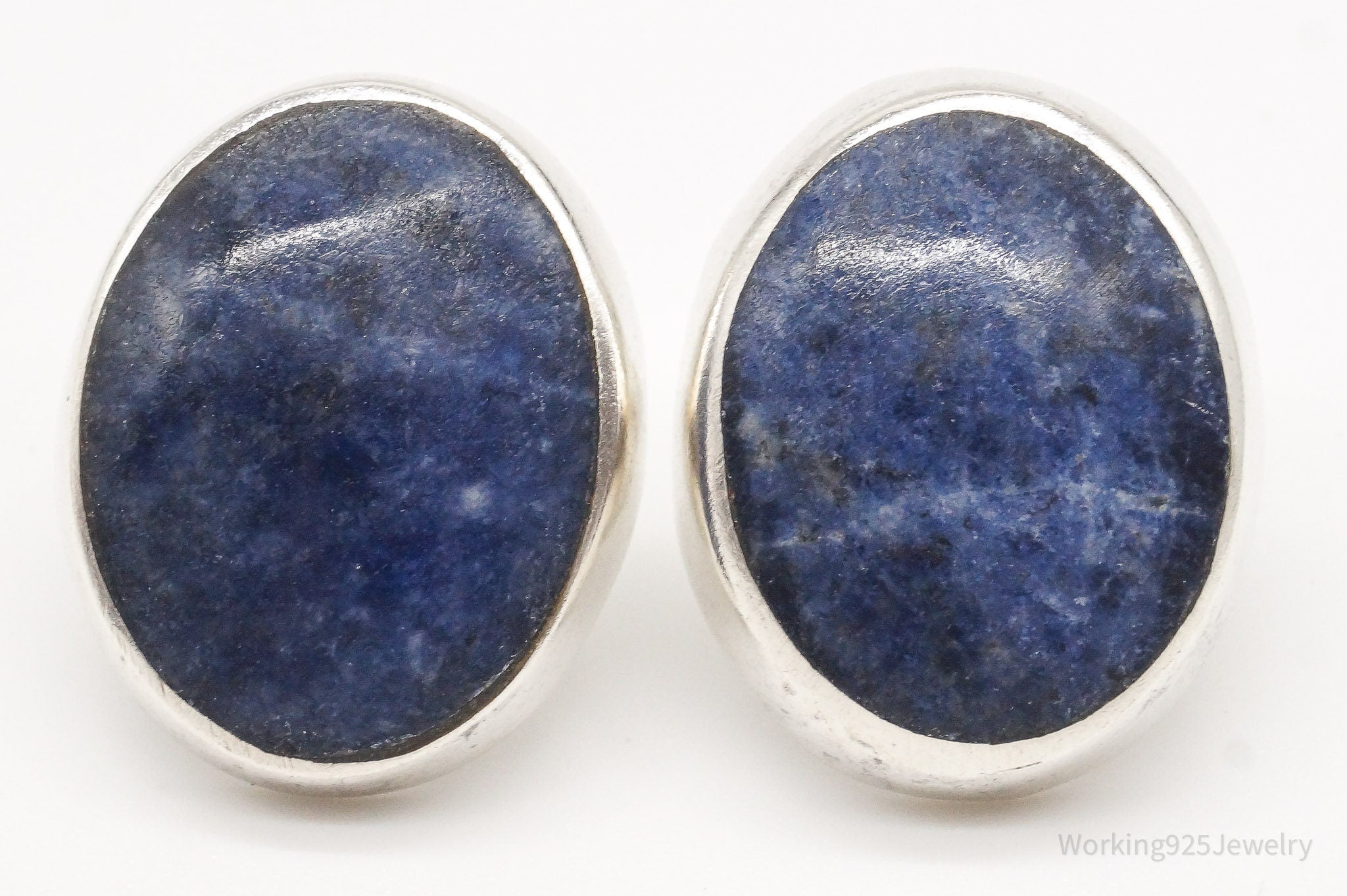 Vintage Mexico Sodalite Modernist Sterling Silver Earrings