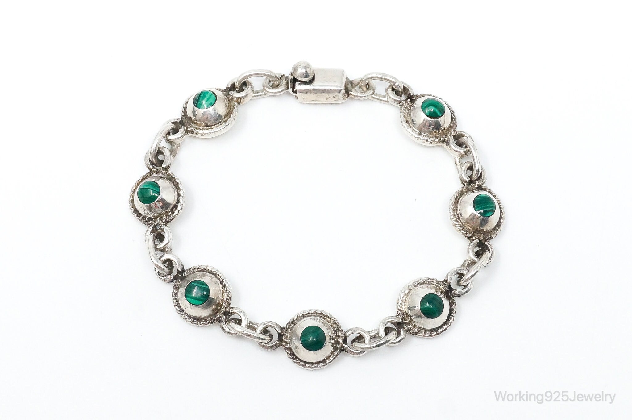 Vintage Mexico Malachite Southwestern Sterling Silver Bracelet