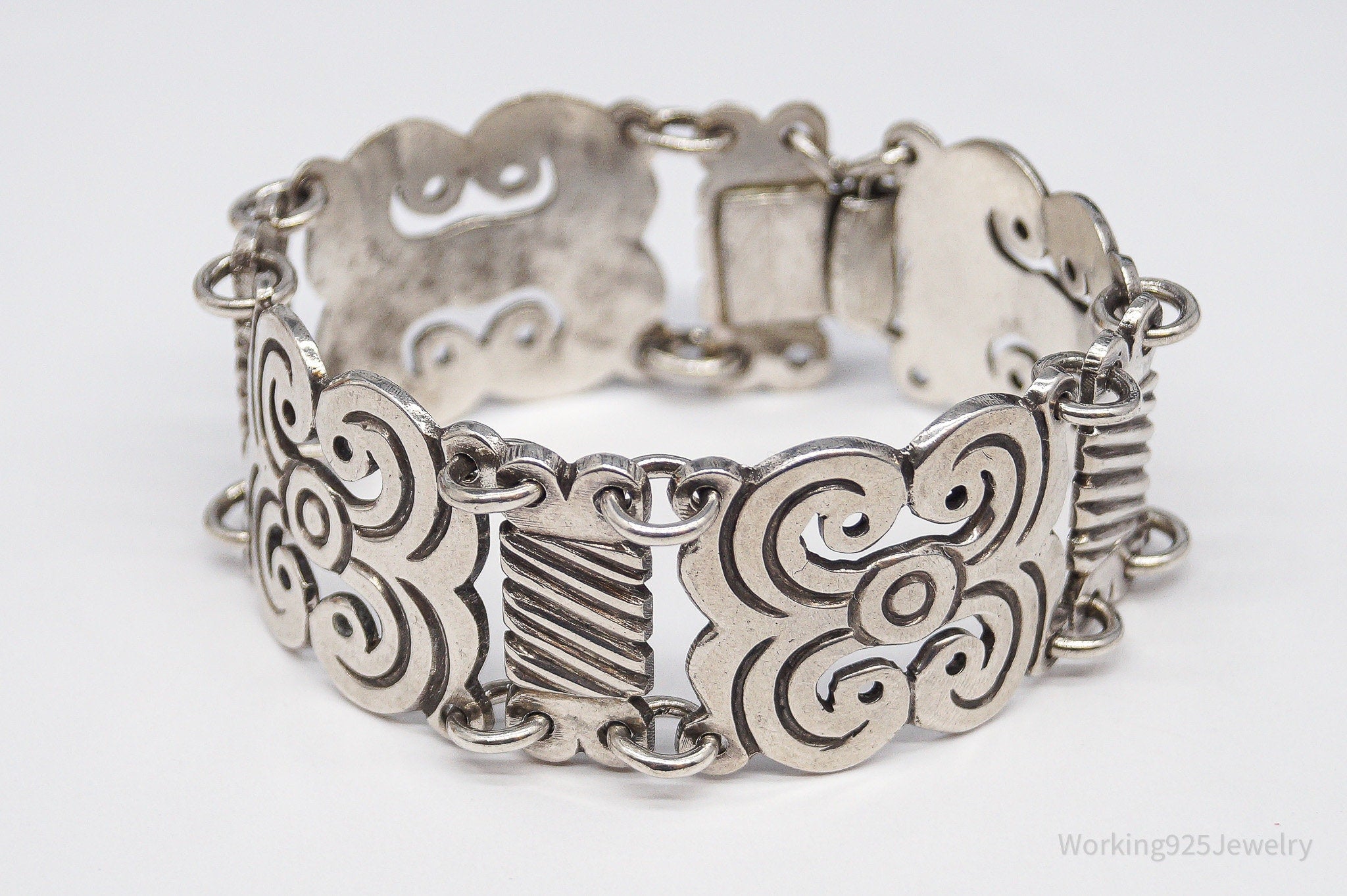 Rare Mid Century Vintage Mexico Modernist Ave Juarez Prieto Sterling Silver Bracelet - 7.5"